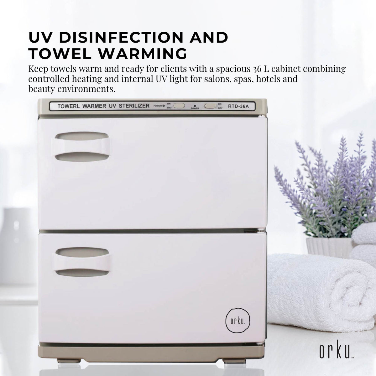 Orku 36L UV Disinfection Electric Towel Warmer Cabinet Salon Spa White