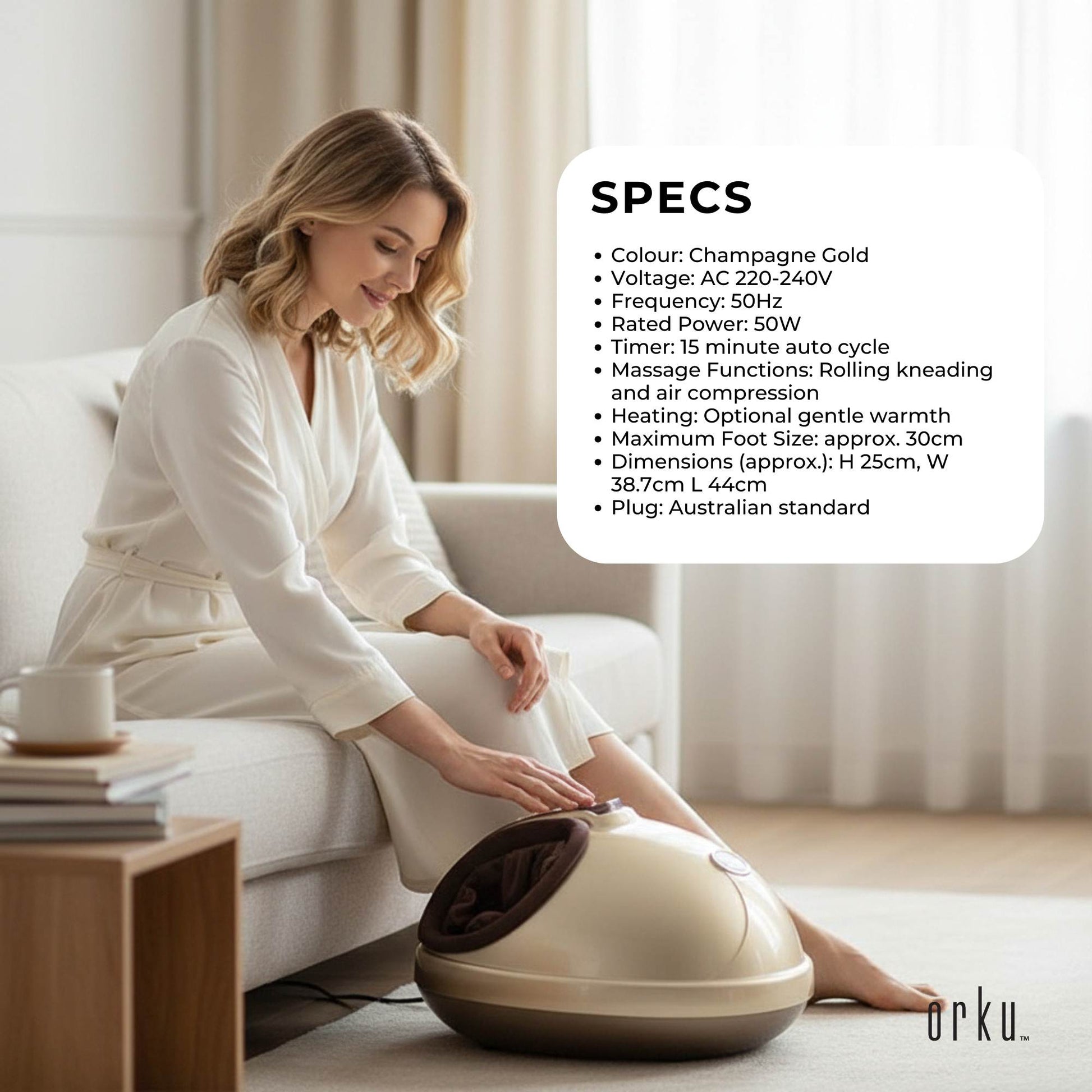 Orku 3D Foot Massager Machine - Home Heat Massage Kneading Air Compression Gold