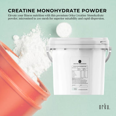 Orku 3Kg Creatine Monohydrate Powder Tub 200 Mesh Micronised 99.9% Pure