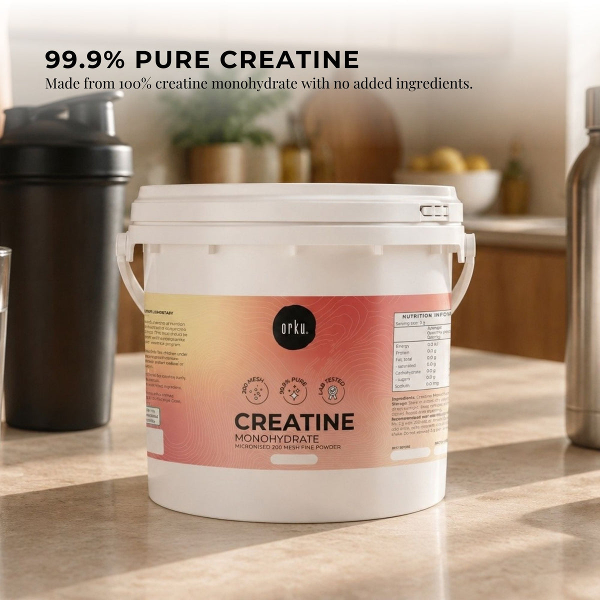 Orku 3Kg Creatine Monohydrate Powder Tub 200 Mesh Micronised 99.9% Pure