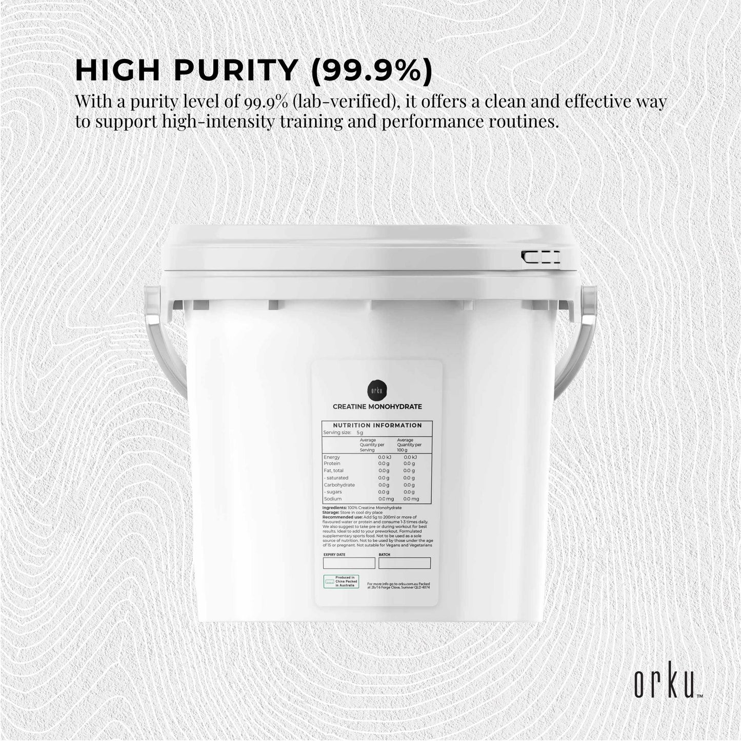 Orku 3Kg Creatine Monohydrate Powder Tub 200 Mesh Micronised 99.9% Pure