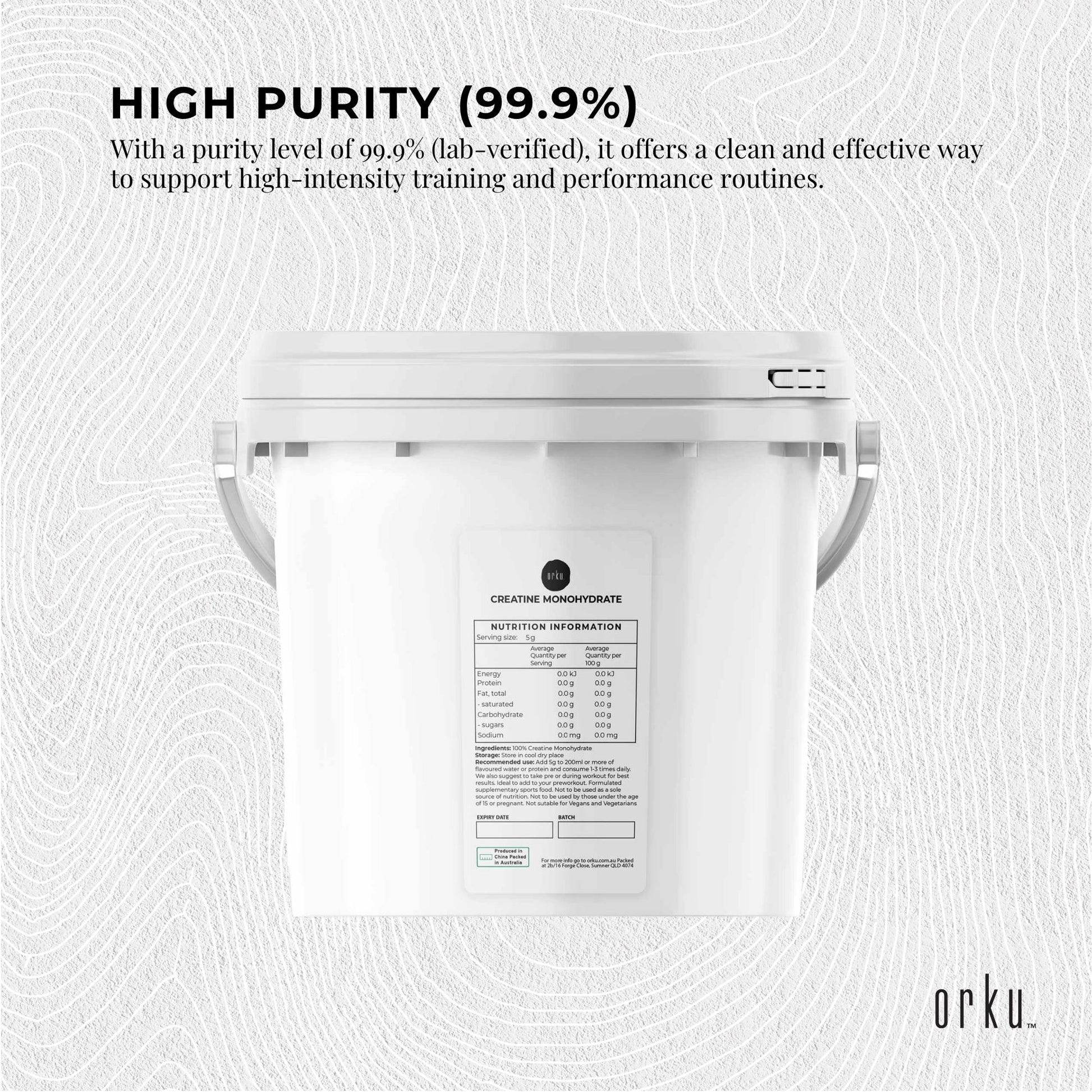 Orku 3Kg Creatine Monohydrate Powder Tub 200 Mesh Micronised 99.9% Pure