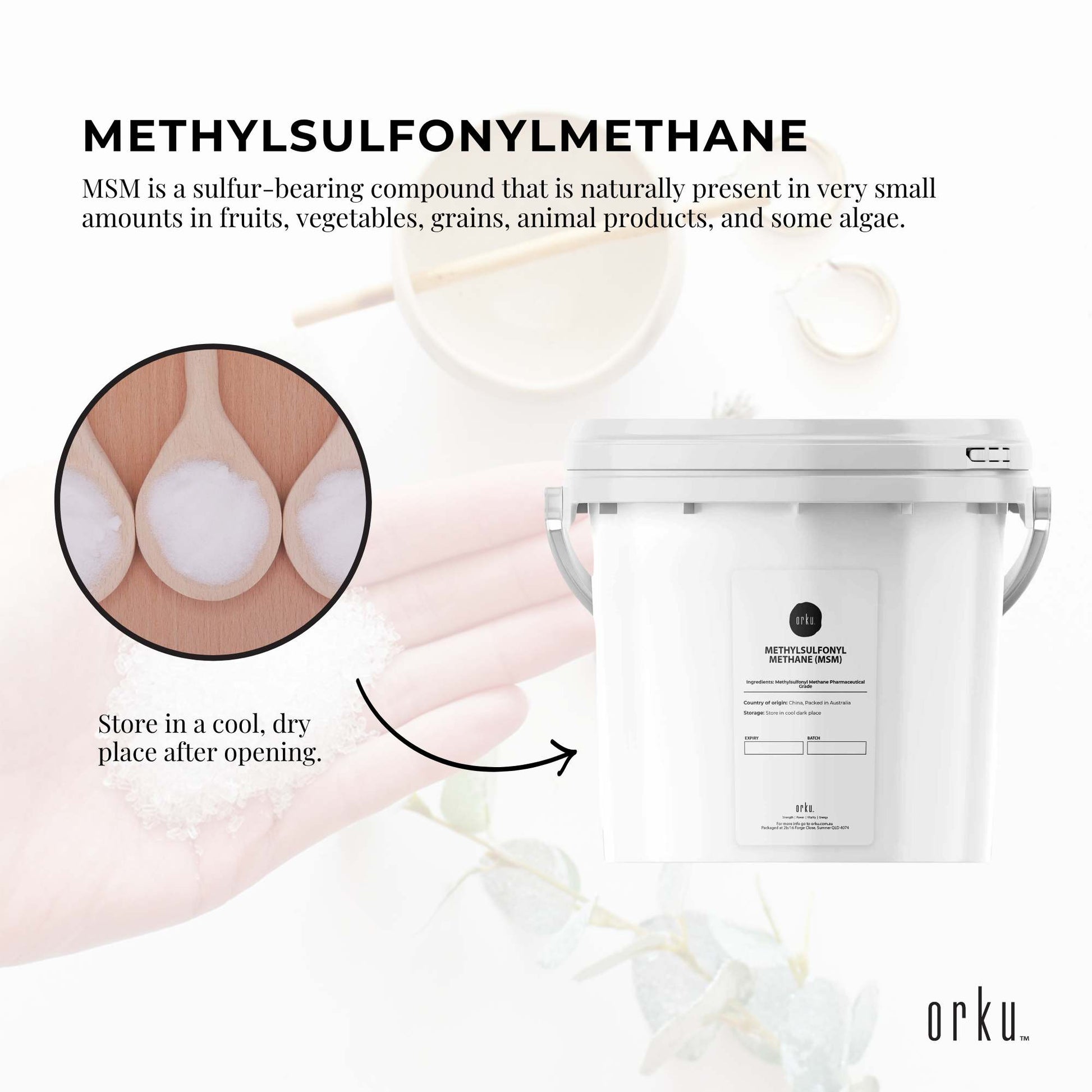 Orku 3Kg MSM Powder or Crystals Tub - 99.9% Pure USP Grade Methylsulfonylmethane