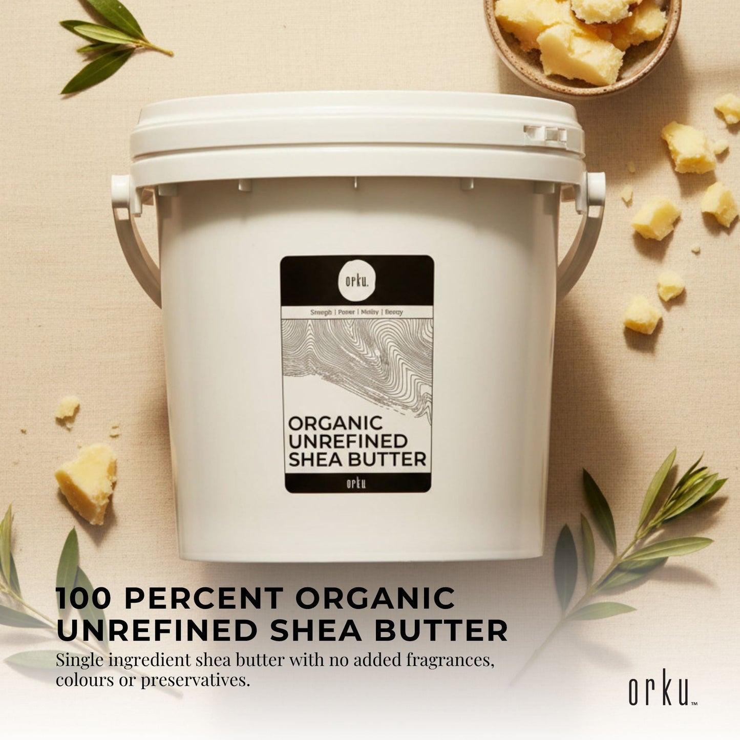 Orku 3Kg Organic Unrefined Shea Butter Tub Raw African Karite Chunks