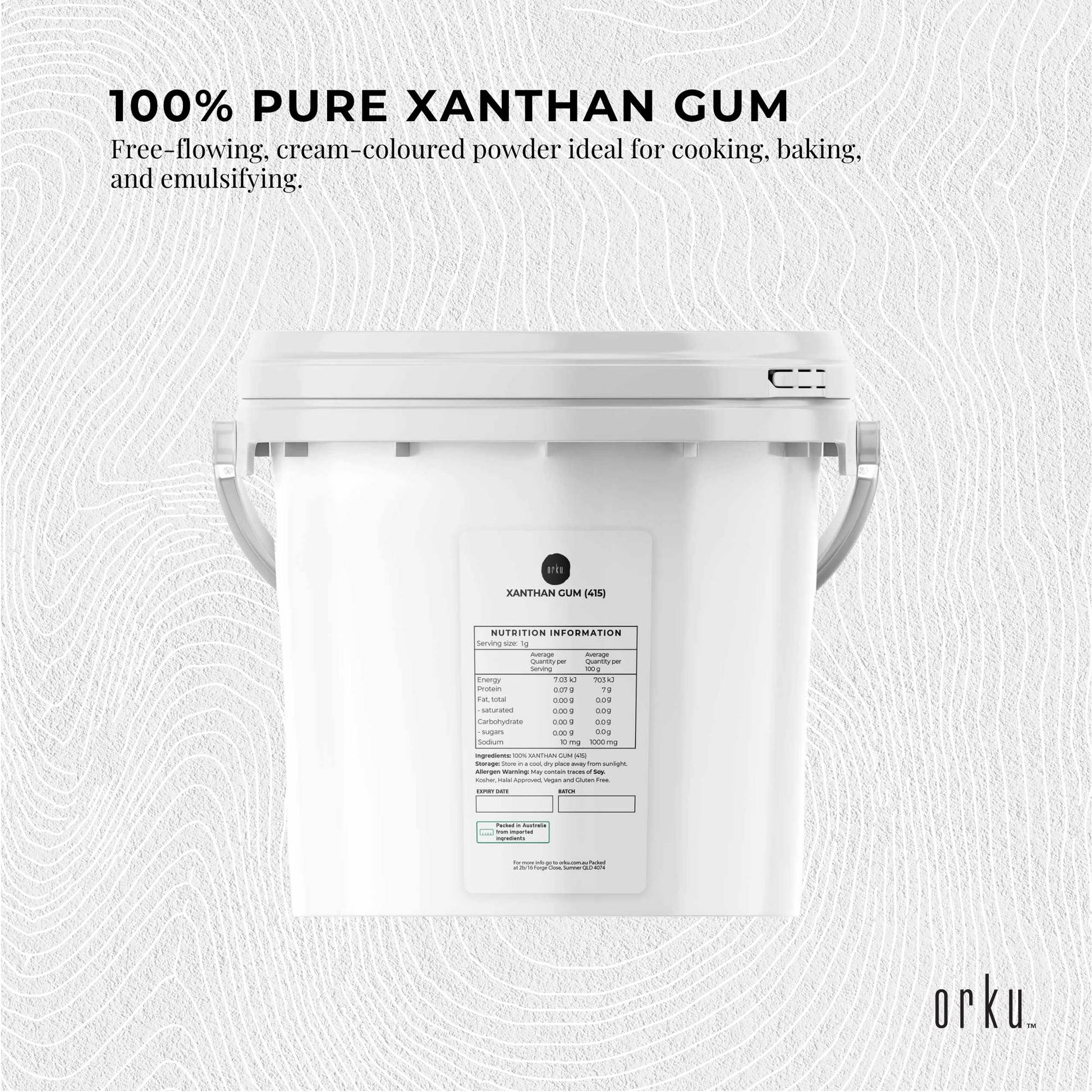 Orku 3Kg Xanthan Gum Thickener Pure Powder 200 Mesh FCC E415 Food Additive TUB