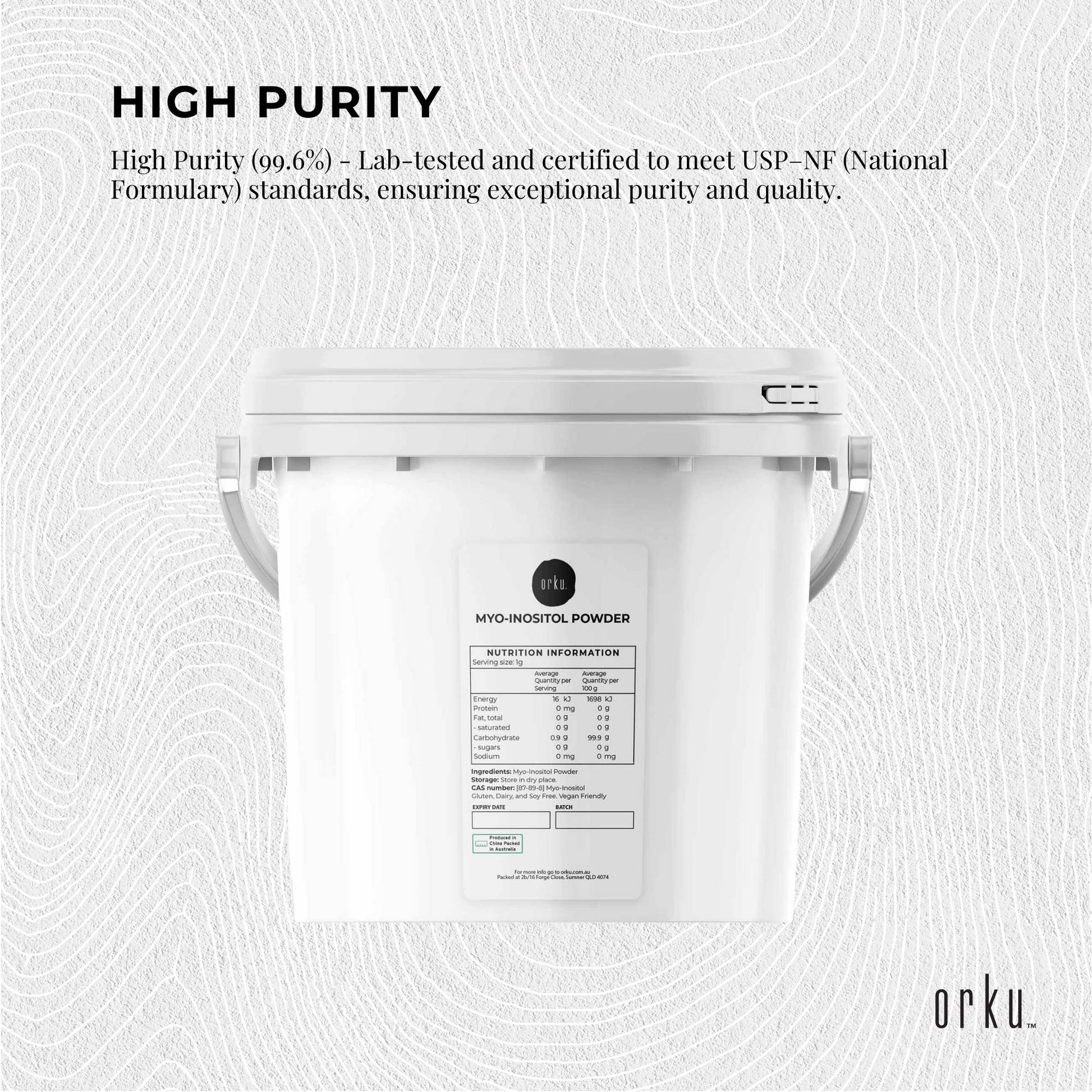 Orku 3.5Kg Myo Inositol Powder Tub - USP Grade High Purity Unflavoured