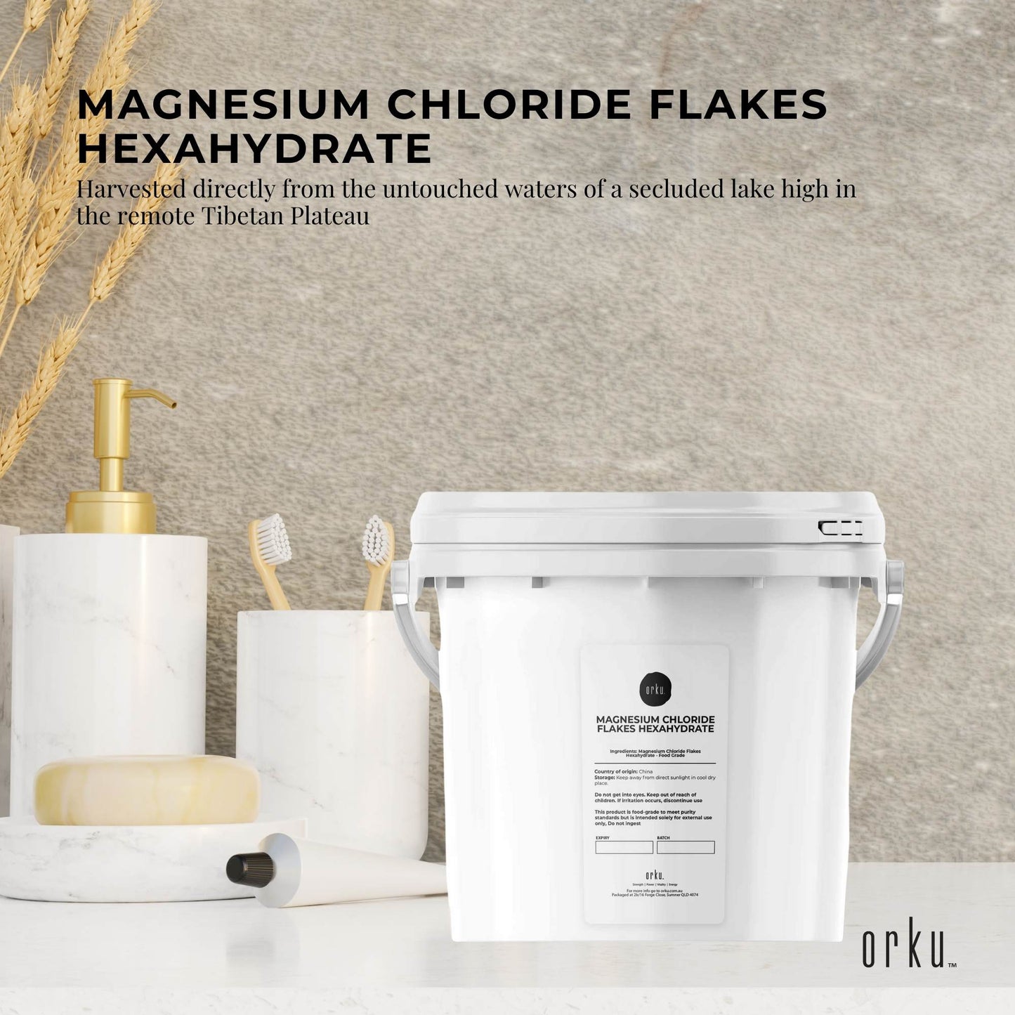 Orku 3.8Kg Magnesium Chloride Flakes Hexahydrate Tub - FCC USP Spec Bath Salts