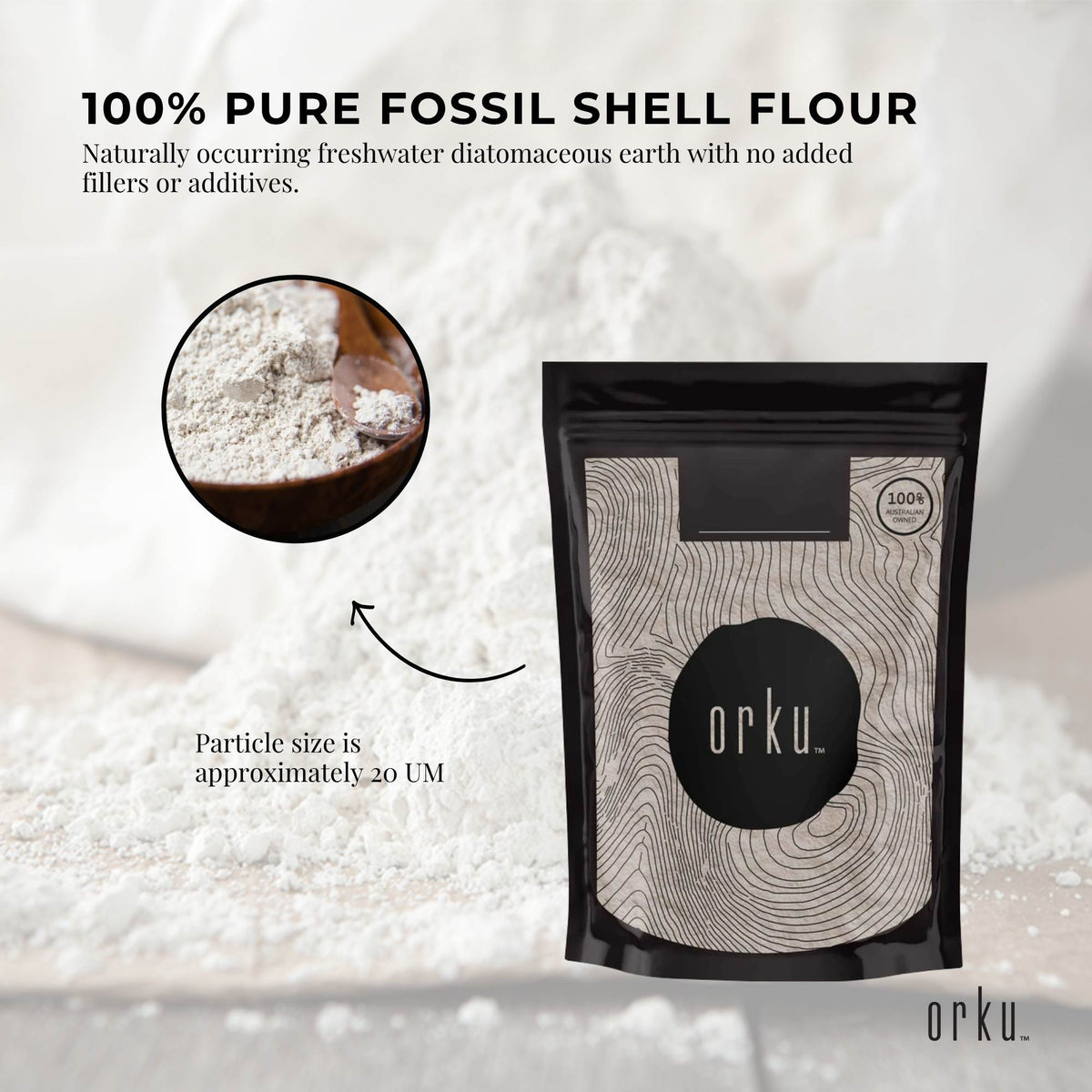 Orku 400g Fine Diatomaceous Earth Powder - Food Grade Fossil Shell Flour