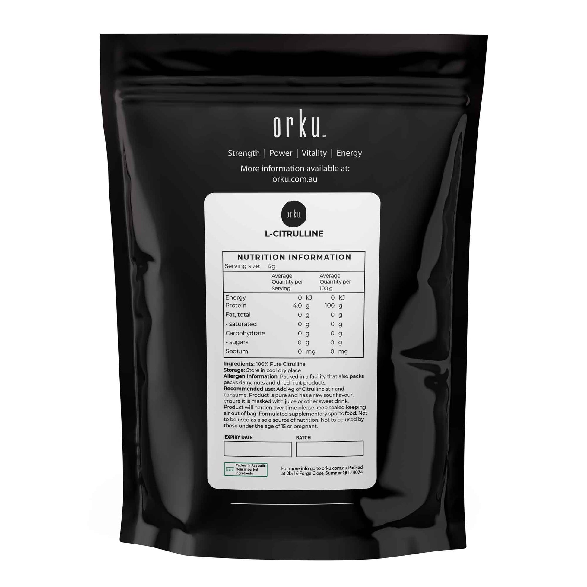 Orku 400g L-Citrulline Powder - 100 % Pure Food Grade Amino Acid