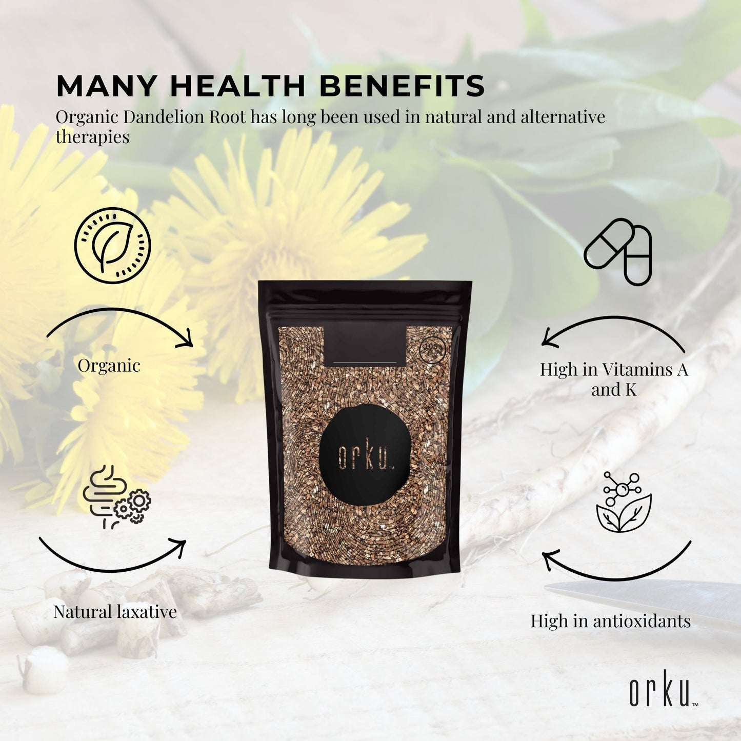 Orku 400g Organic Dandelion Root - Dried Raw Herbal Tea