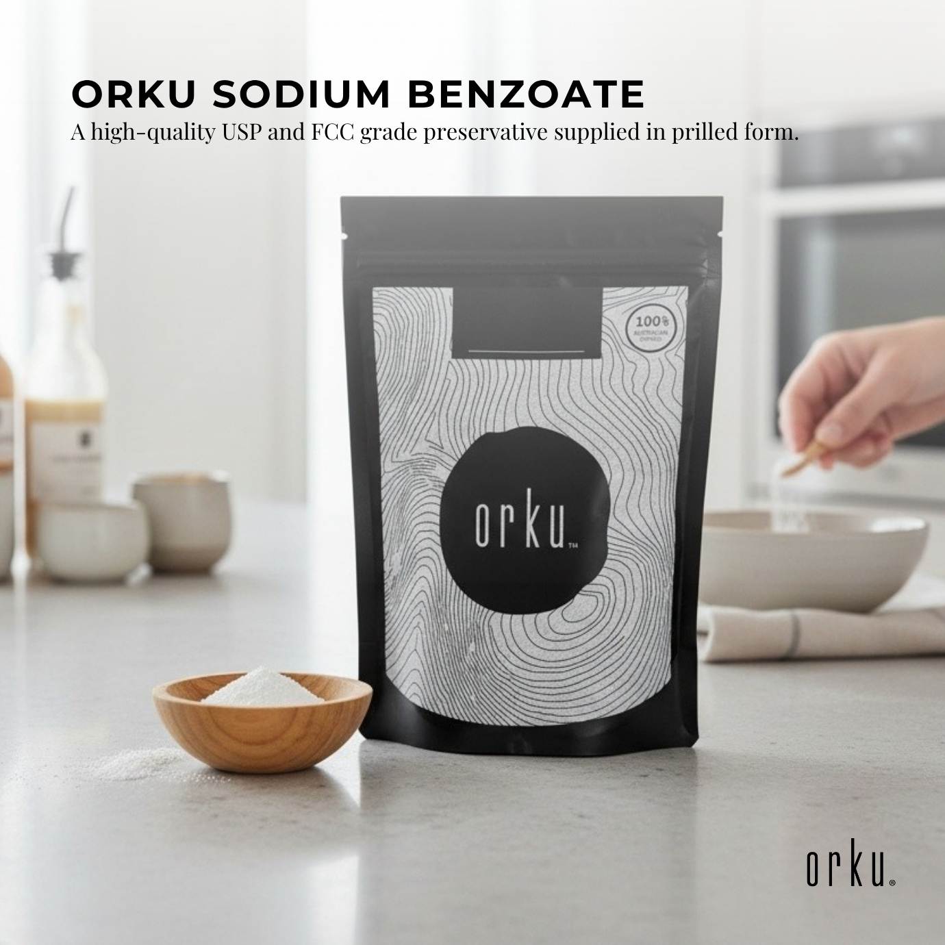 Orku 400g Sodium Benzoate USP/FCC Grade Prills – E211 Preservative CAS 532-32-1