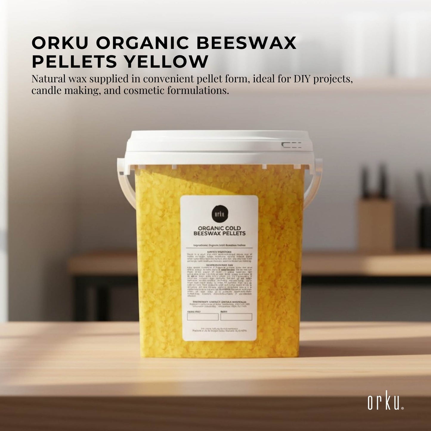 Orku 500g Organic Beeswax Pellets Yellow Tub - Cosmetic Grade Bees Wax Pastilles