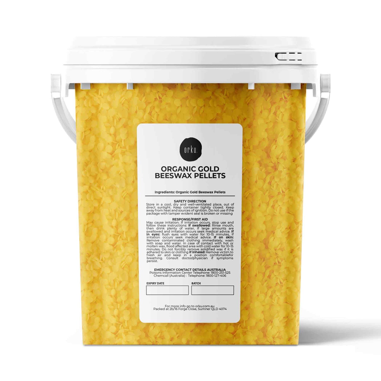 Orku 500g Organic Beeswax Pellets Yellow Tub - Cosmetic Grade Bees Wax Pastilles