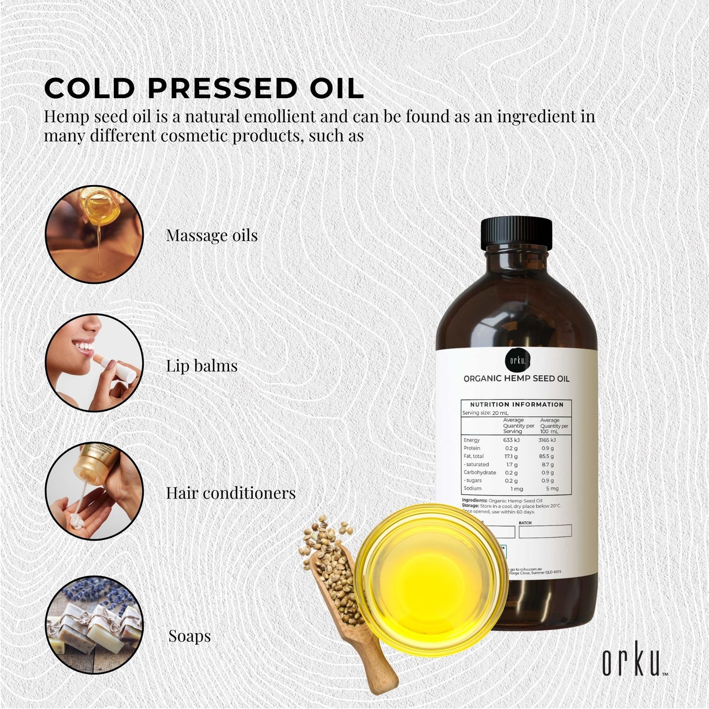 Orku 500ml Organic Hemp Seed Oil - Cold Pressed Food Grade Oils