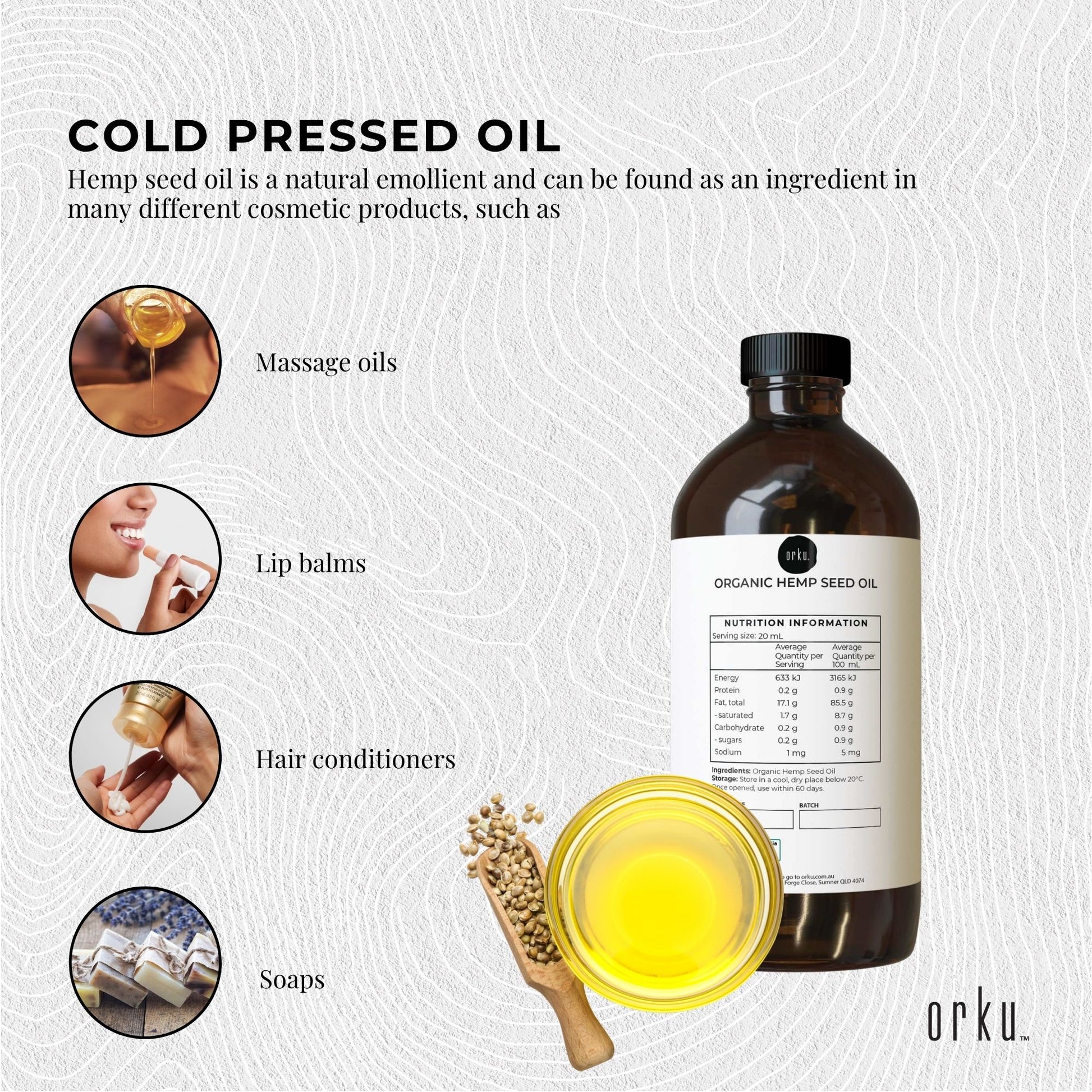 Orku 500ml Organic Hemp Seed Oil - Cold Pressed Food Grade Oils