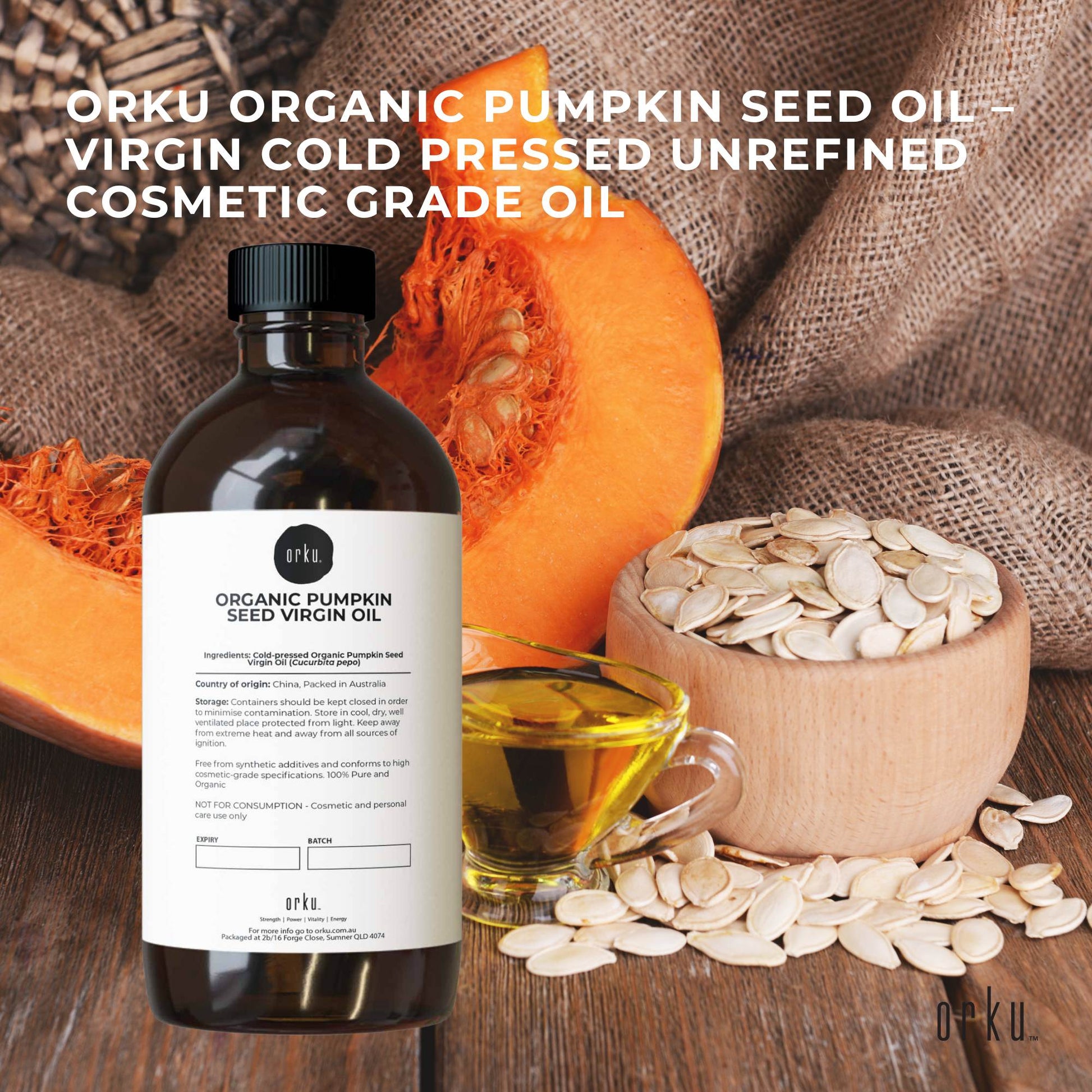 Orku 500ml Organic Pumpkin Seed Virgin Oil Cold Pressed Cosmetic Grade
