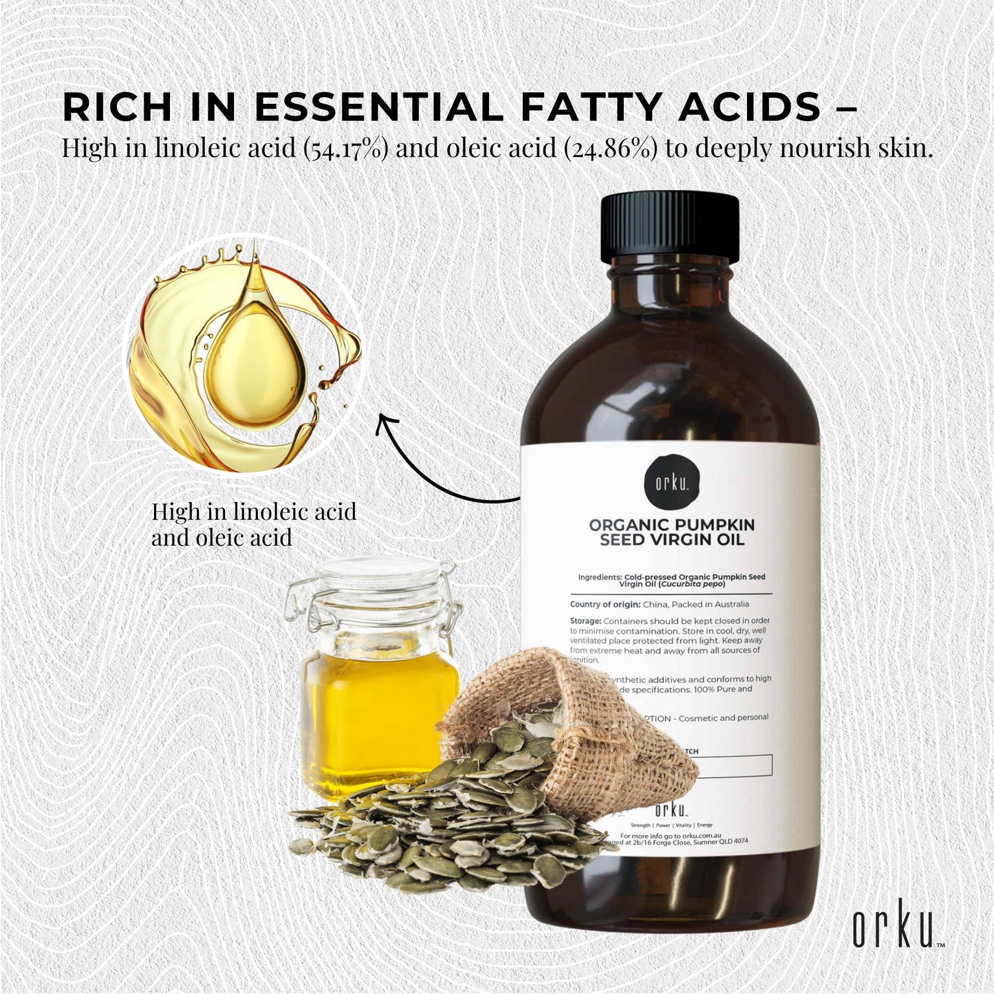 Orku 500ml Organic Pumpkin Seed Virgin Oil Cold Pressed Cosmetic Grade