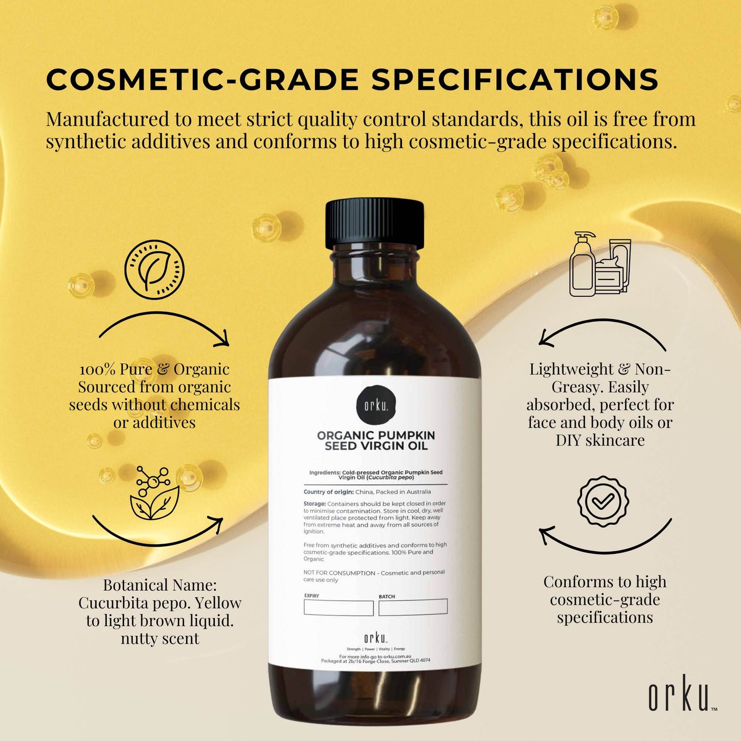 Orku 500ml Organic Pumpkin Seed Virgin Oil Cold Pressed Cosmetic Grade