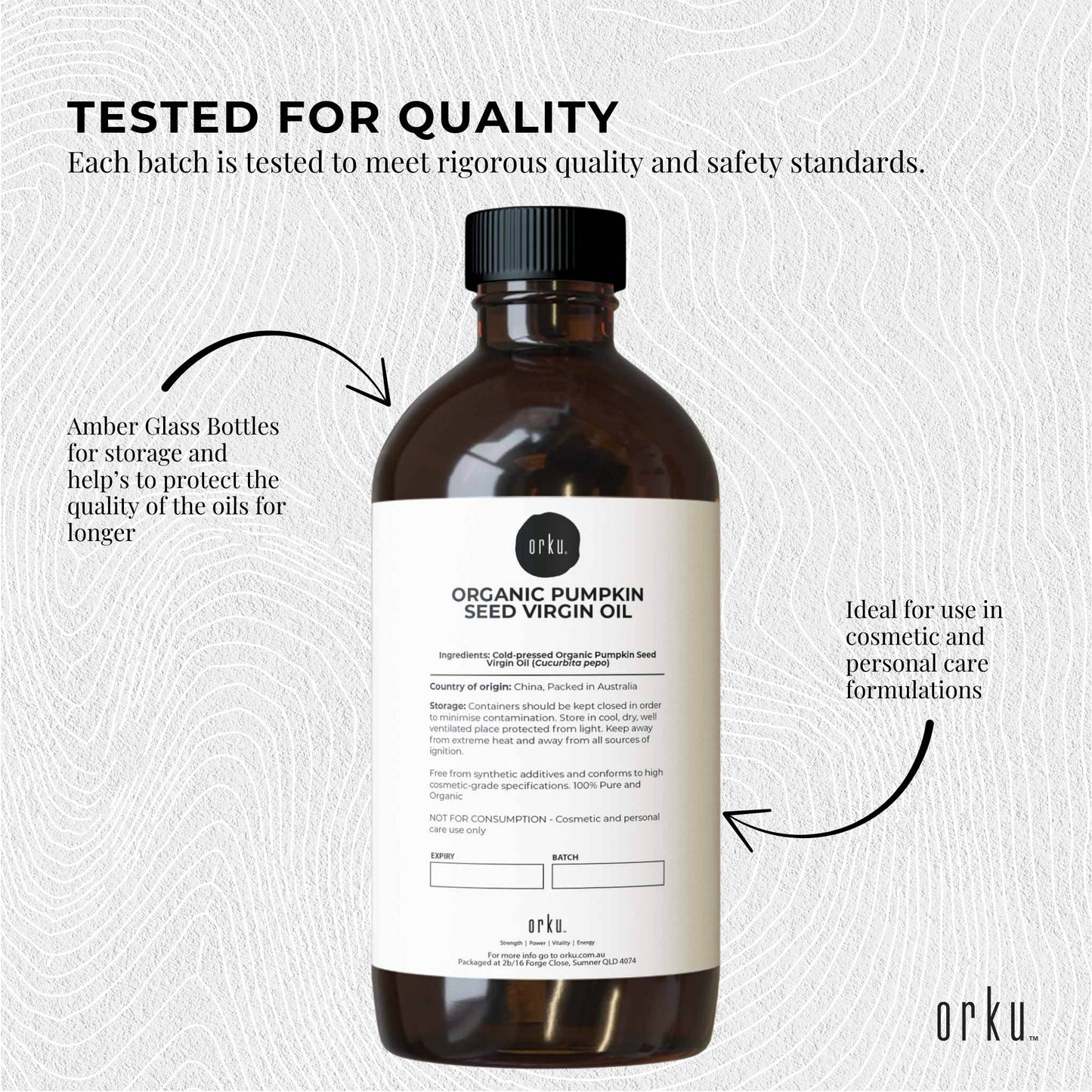 Orku 500ml Organic Pumpkin Seed Virgin Oil Cold Pressed Cosmetic Grade