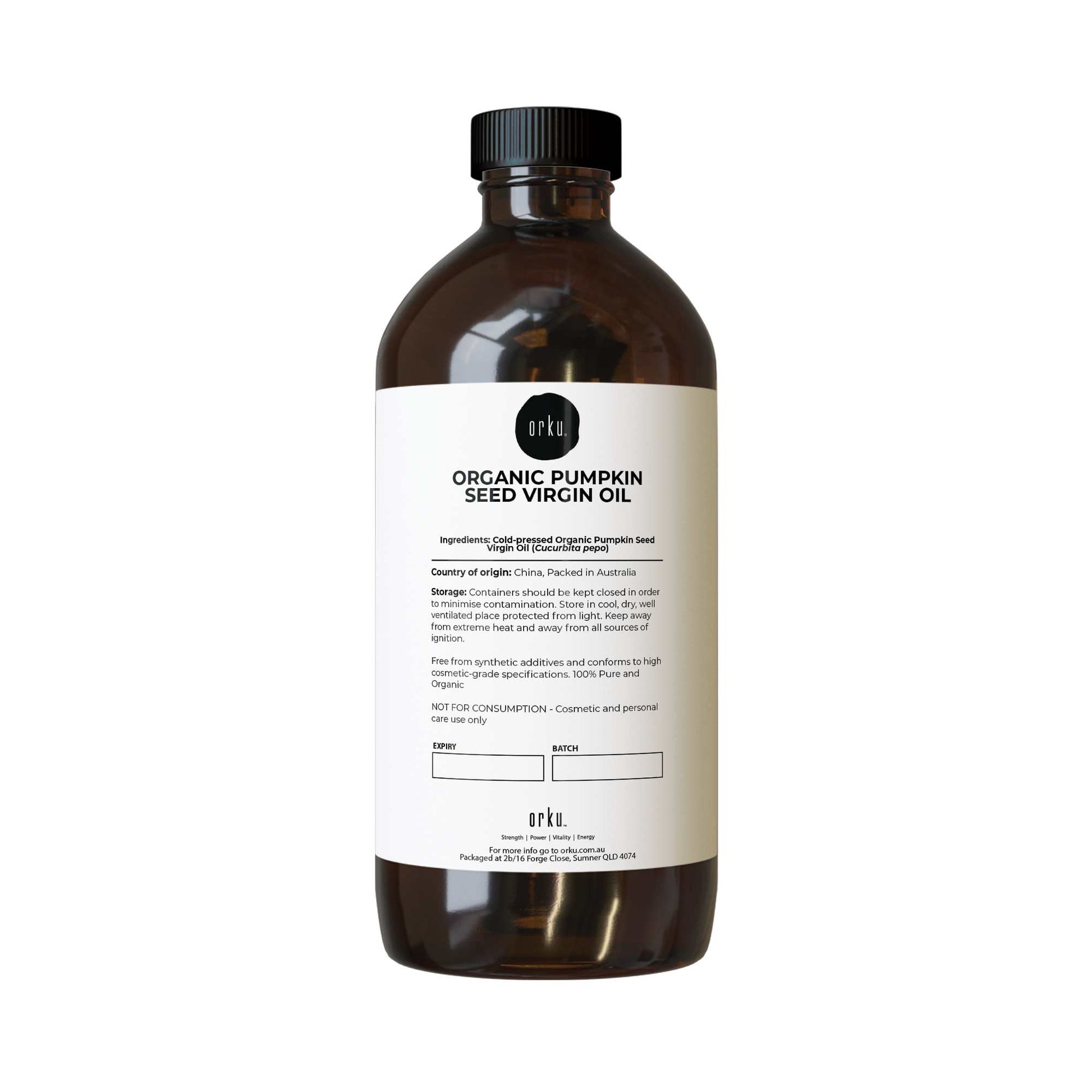 Orku 500ml Organic Pumpkin Seed Virgin Oil Cold Pressed Cosmetic Grade