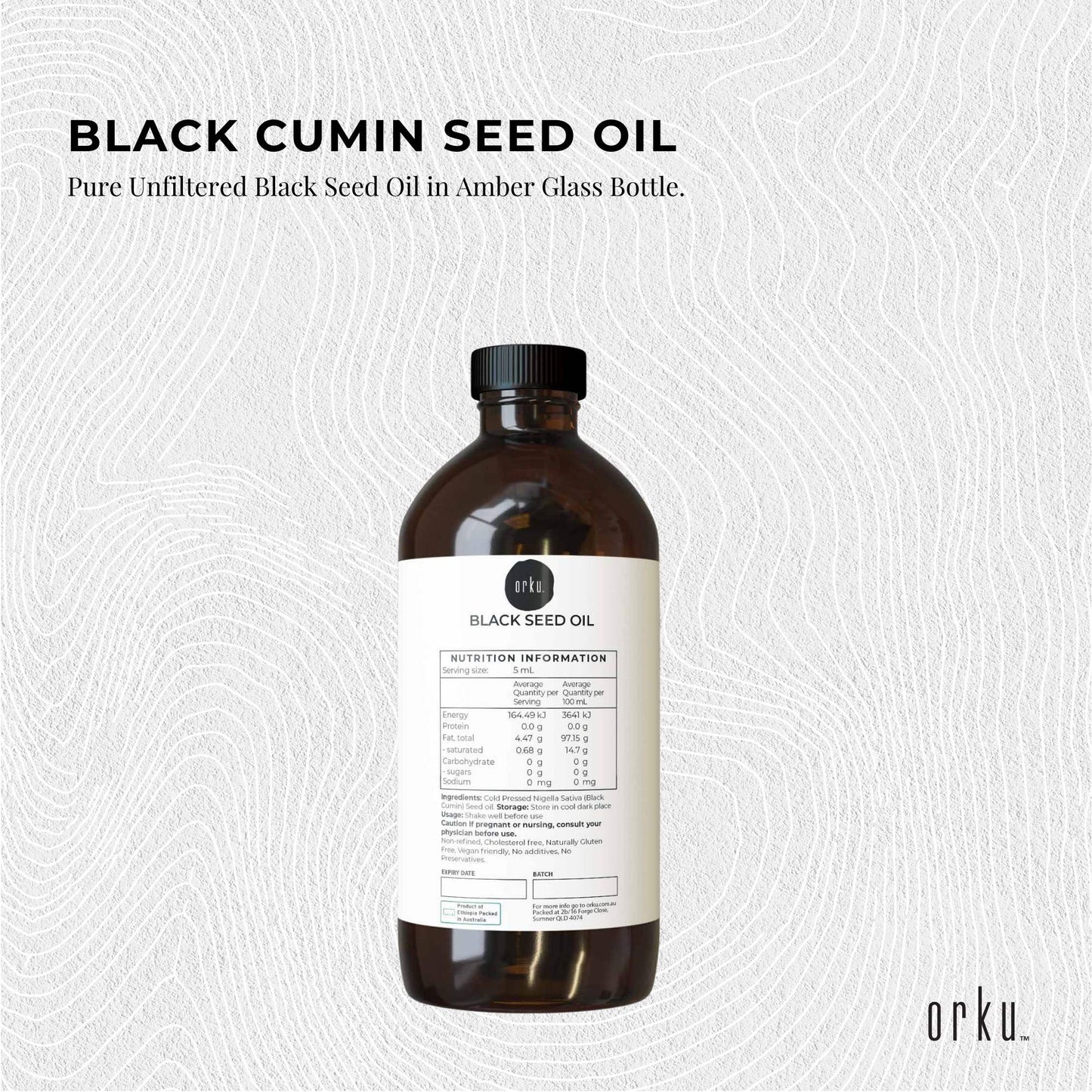Orku 500ml Pure Black Seed Oil Cold Pressed 100% Ethiopian Nigella Sativa Cumin