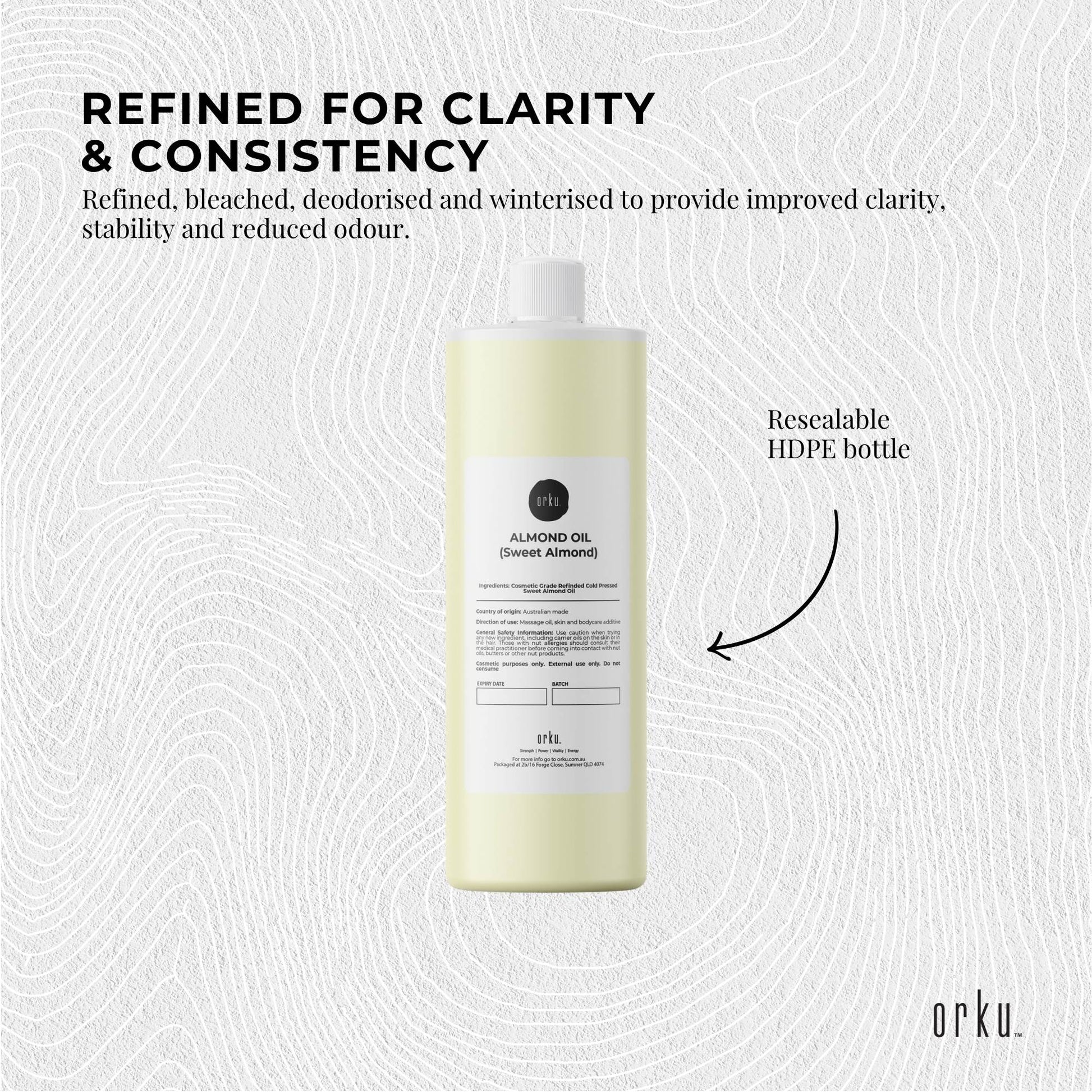 Orku 500ml Sweet Almond Oil 100% Pure Refined Cosmetic Carrier Skin Hair