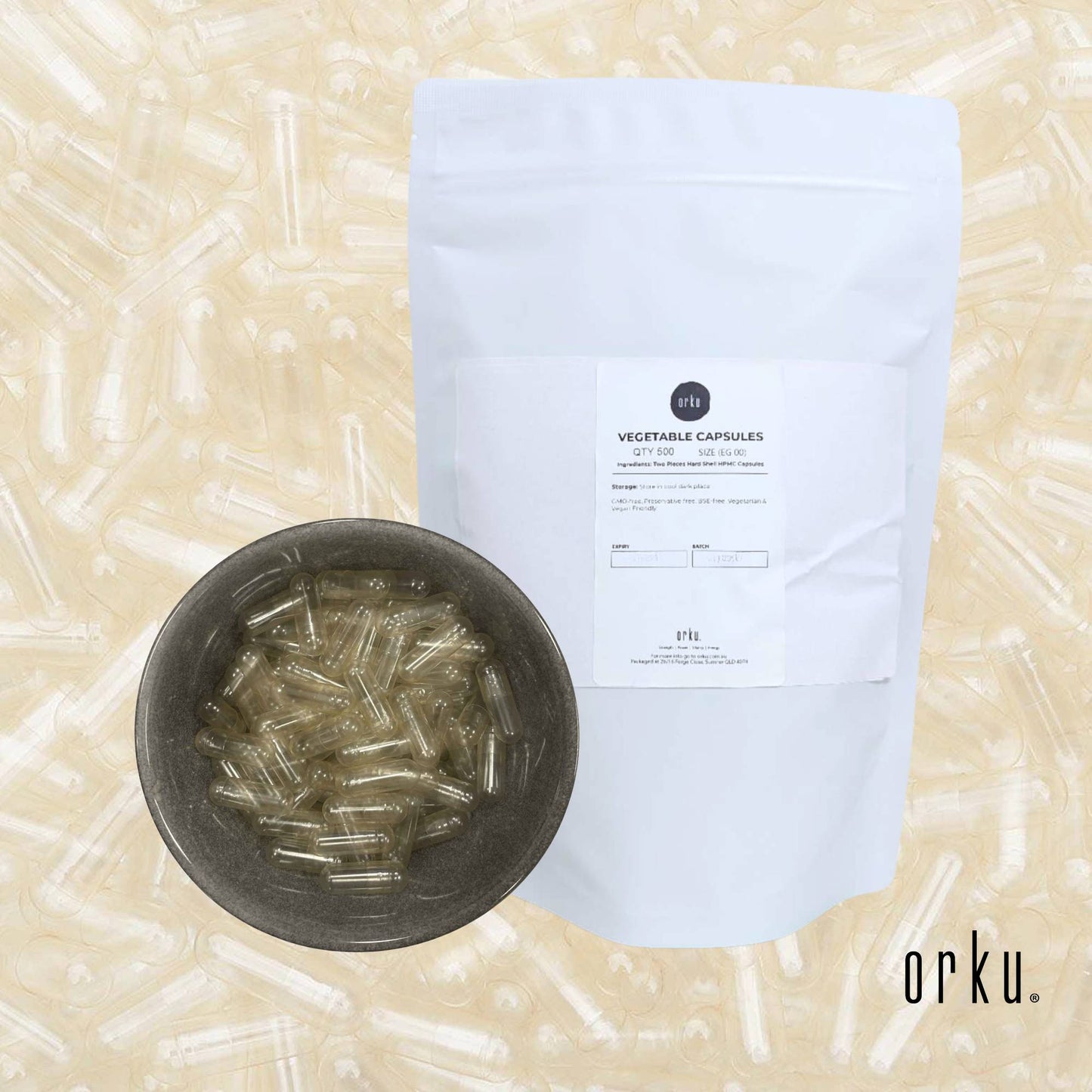 Orku 500x Empty Vegetable Capsules Size 00 - Unfilled Vegan Vege Clear Caps