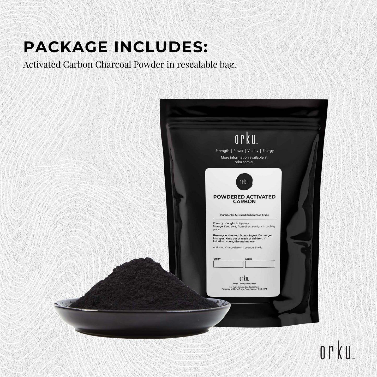 Orku 50g Activated Carbon Powder Coconut Charcoal - Water Filtration