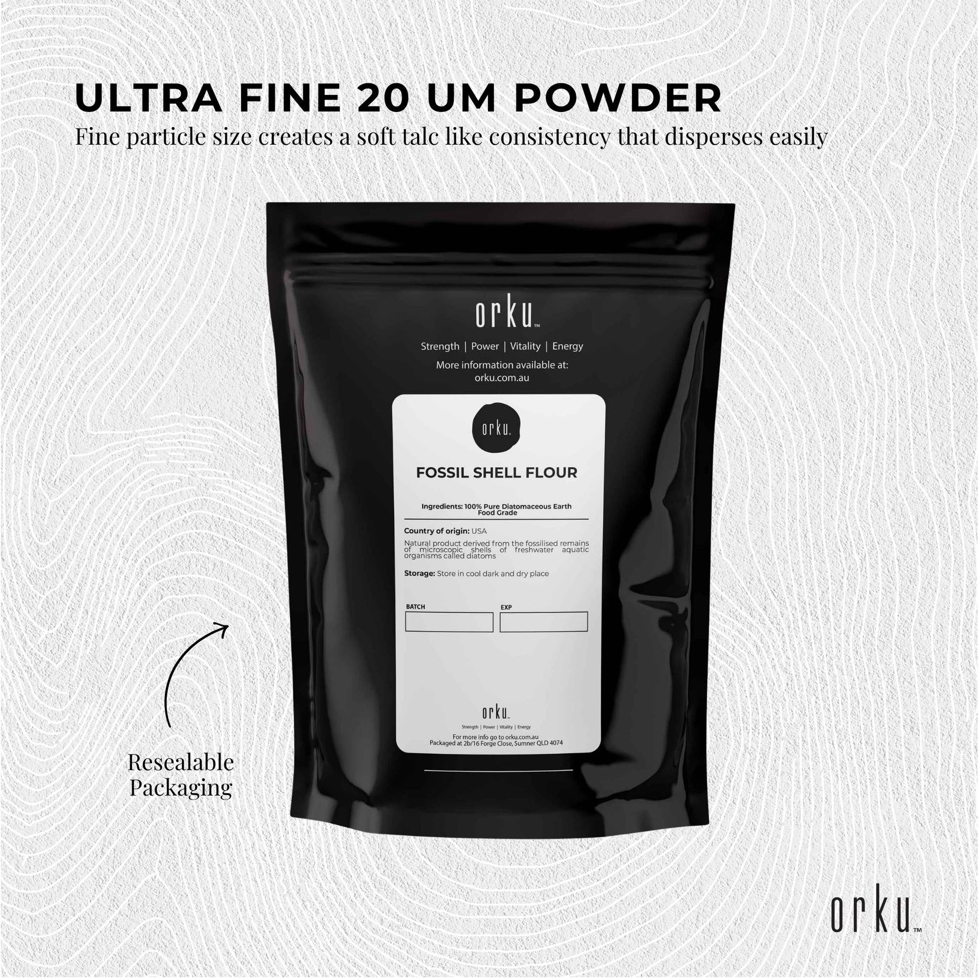 Orku 50g Fine Diatomaceous Earth Powder - Food Grade Fossil Shell Flour