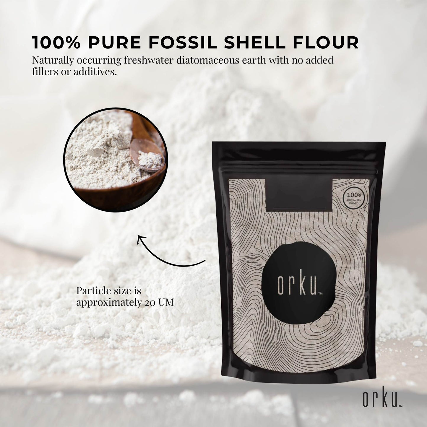 Orku 50g Fine Diatomaceous Earth Powder - Food Grade Fossil Shell Flour