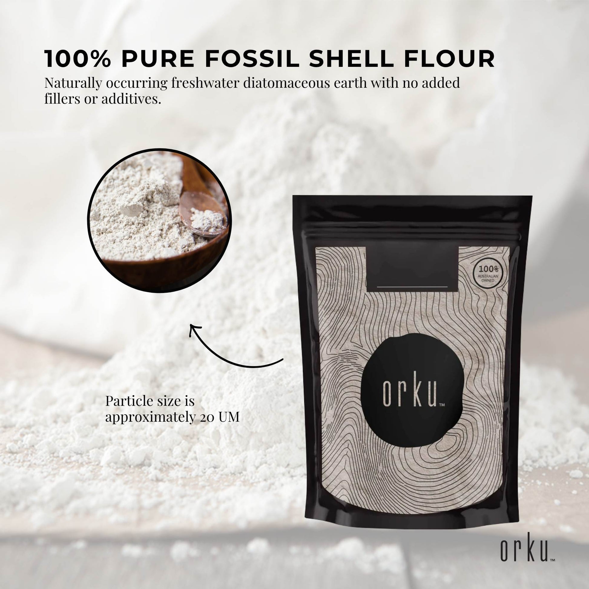 Orku 50g Fine Diatomaceous Earth Powder - Food Grade Fossil Shell Flour