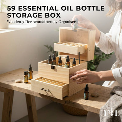 Orku 59 Essential Oil Bottle Storage Box - Wooden 3 Tier Aromatherapy Organiser