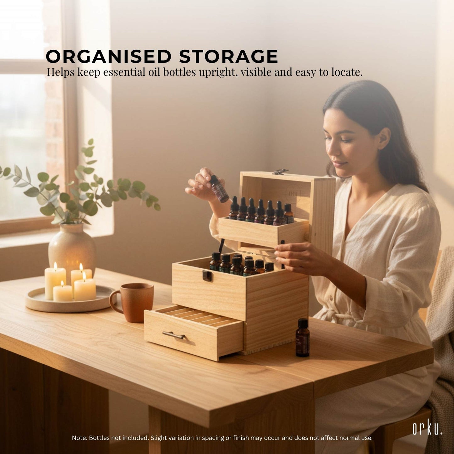 Orku 59 Essential Oil Bottle Storage Box - Wooden 3 Tier Aromatherapy Organiser