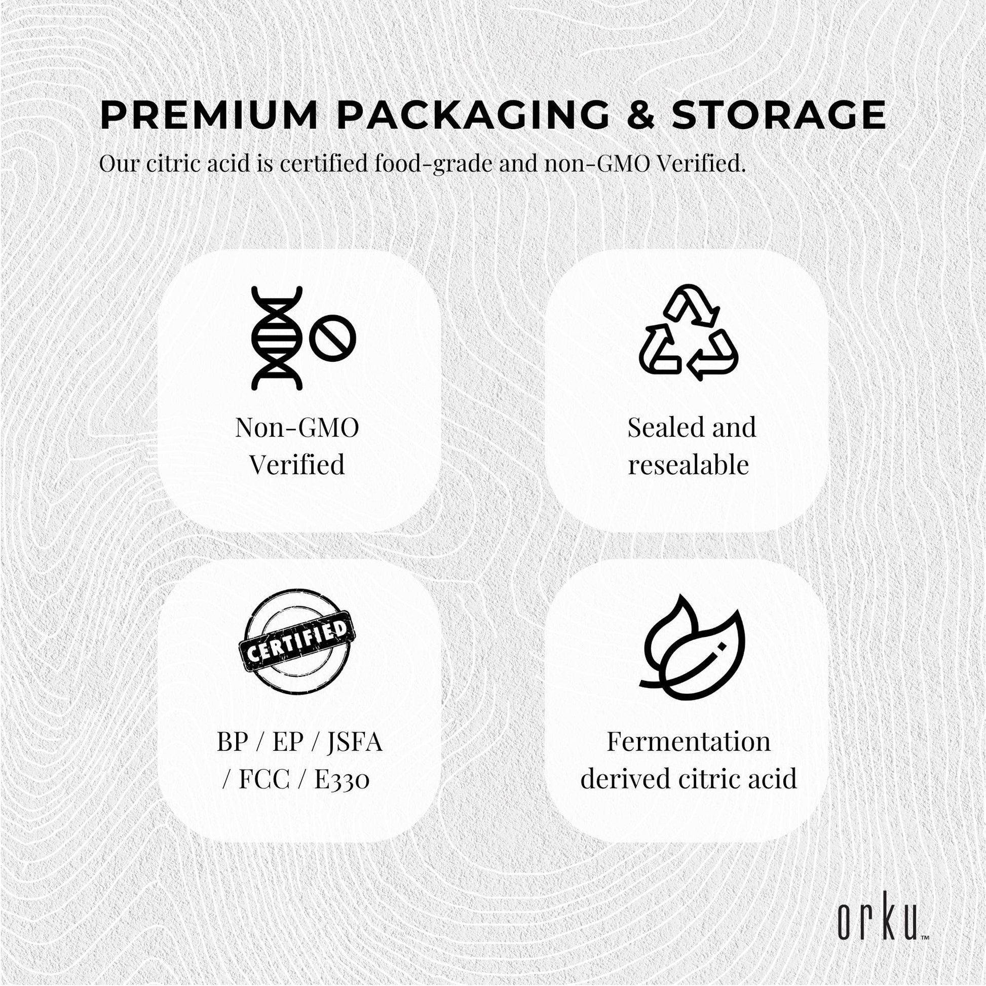 Orku 5Kg Citric Acid Powder Tub - Food Grade Non GMO Anhydrous Preservative E330