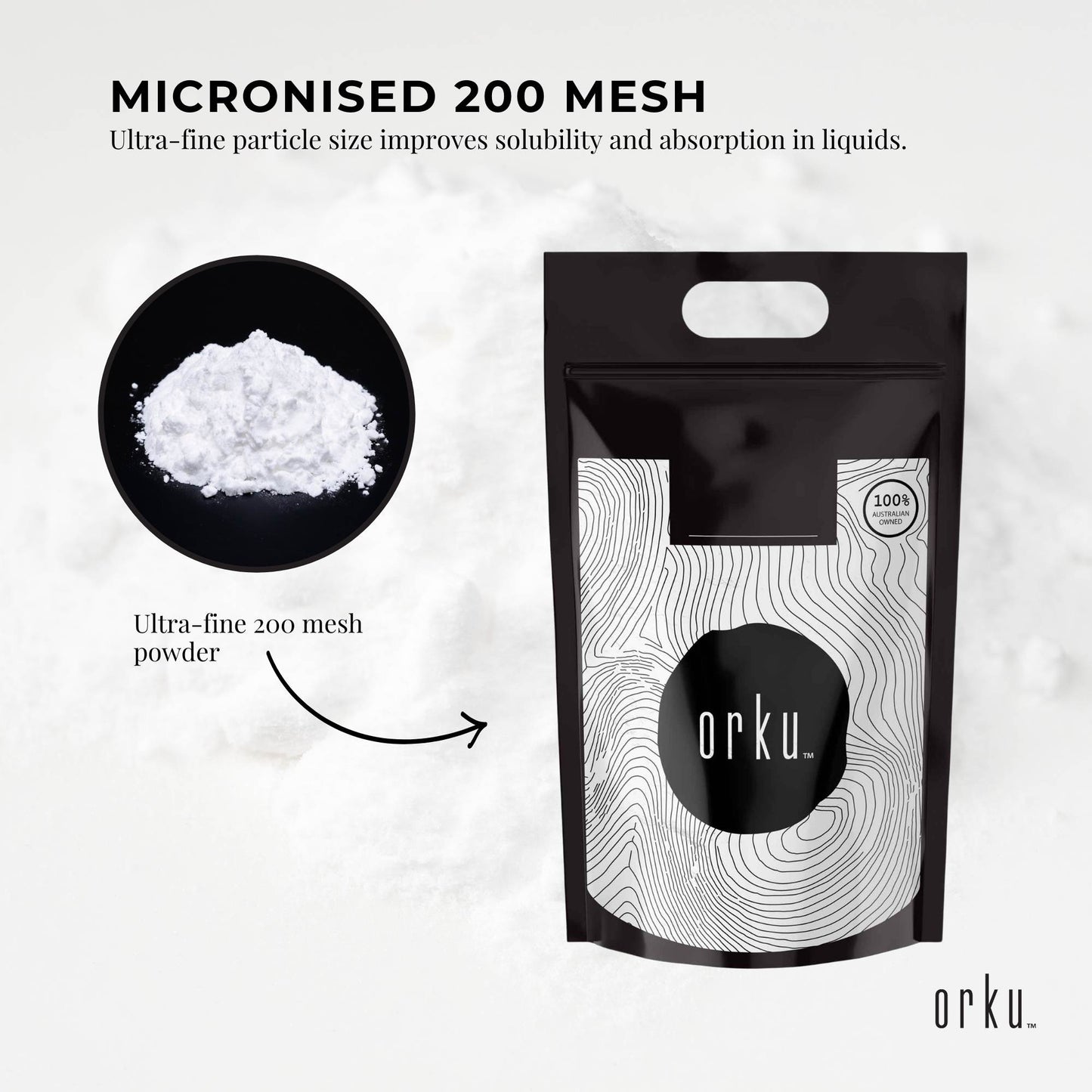 Orku 5Kg Creatine Monohydrate Powder 200 Mesh Micronised 99.9% Pure