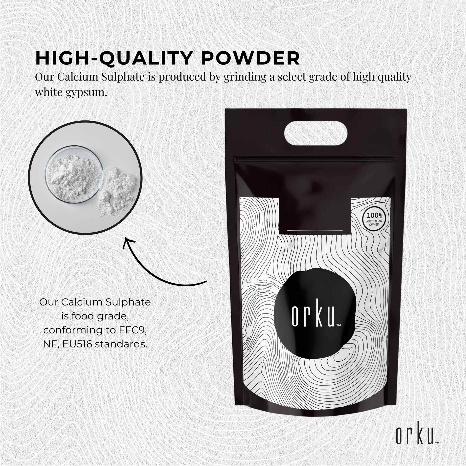 Orku 5Kg Fine Calcium Sulphate Gypsum Powder - Dihydrate Food Grade FCC E516