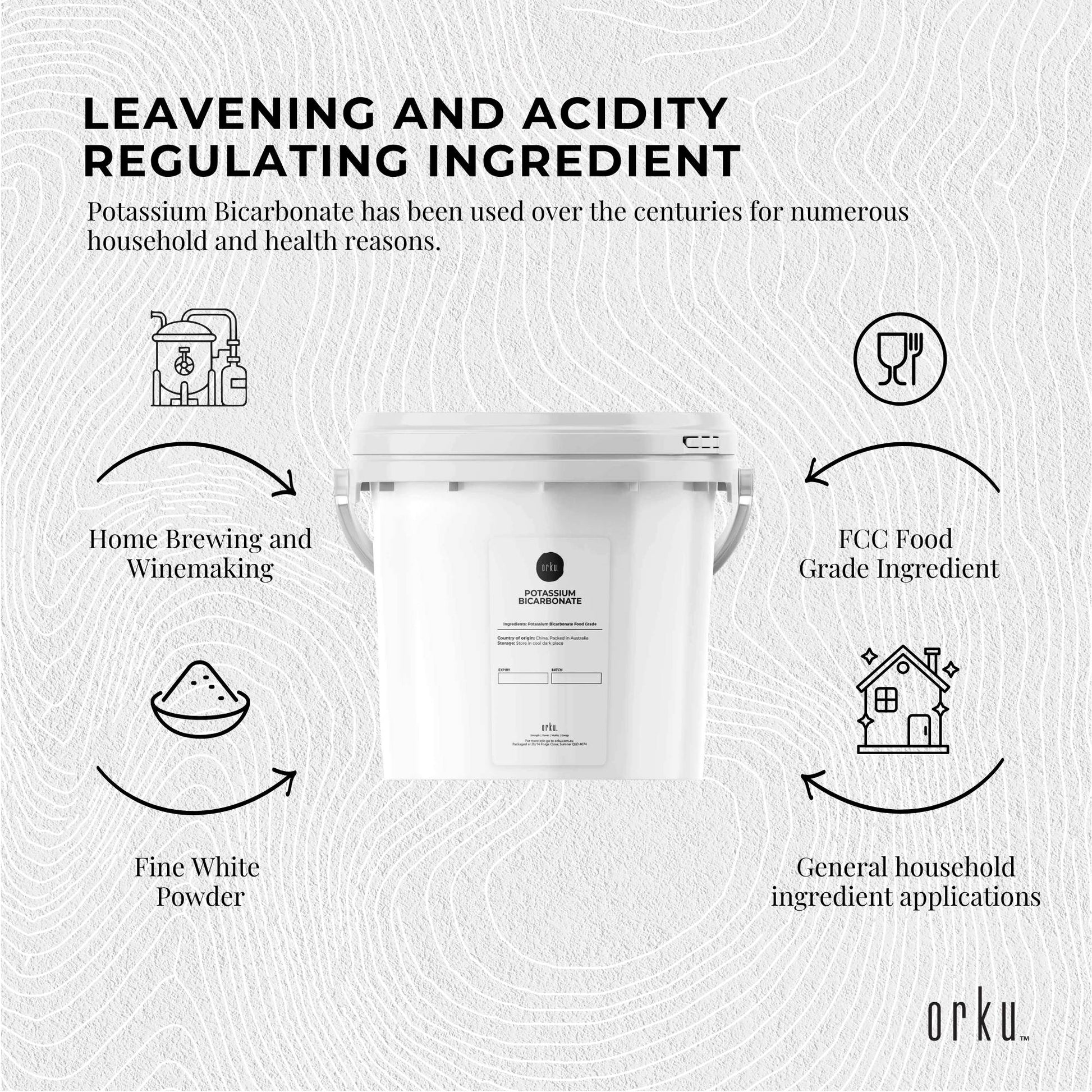 Orku 5Kg Potassium Bicarbonate Powder Tub - Food Grade FCC Brewing Baking
