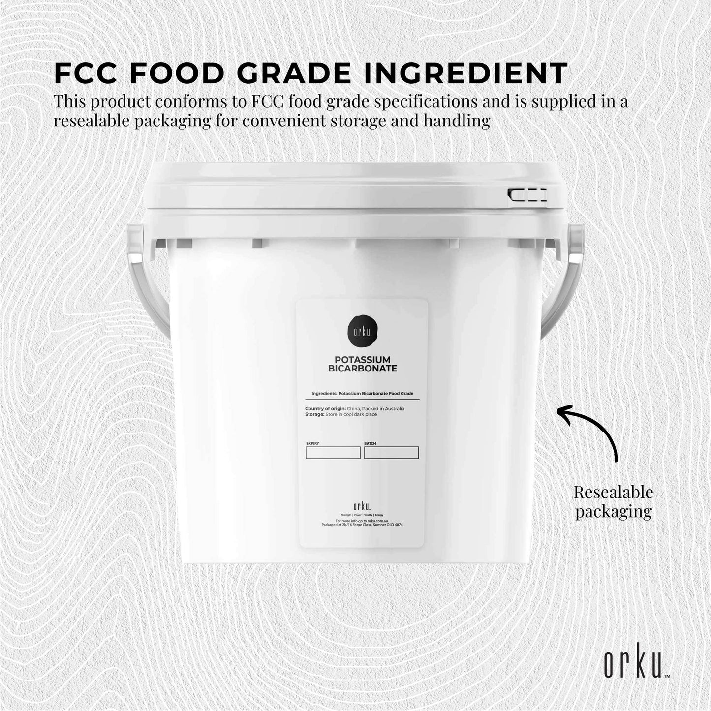 Orku 5Kg Potassium Bicarbonate Powder Tub - Food Grade FCC Brewing Baking