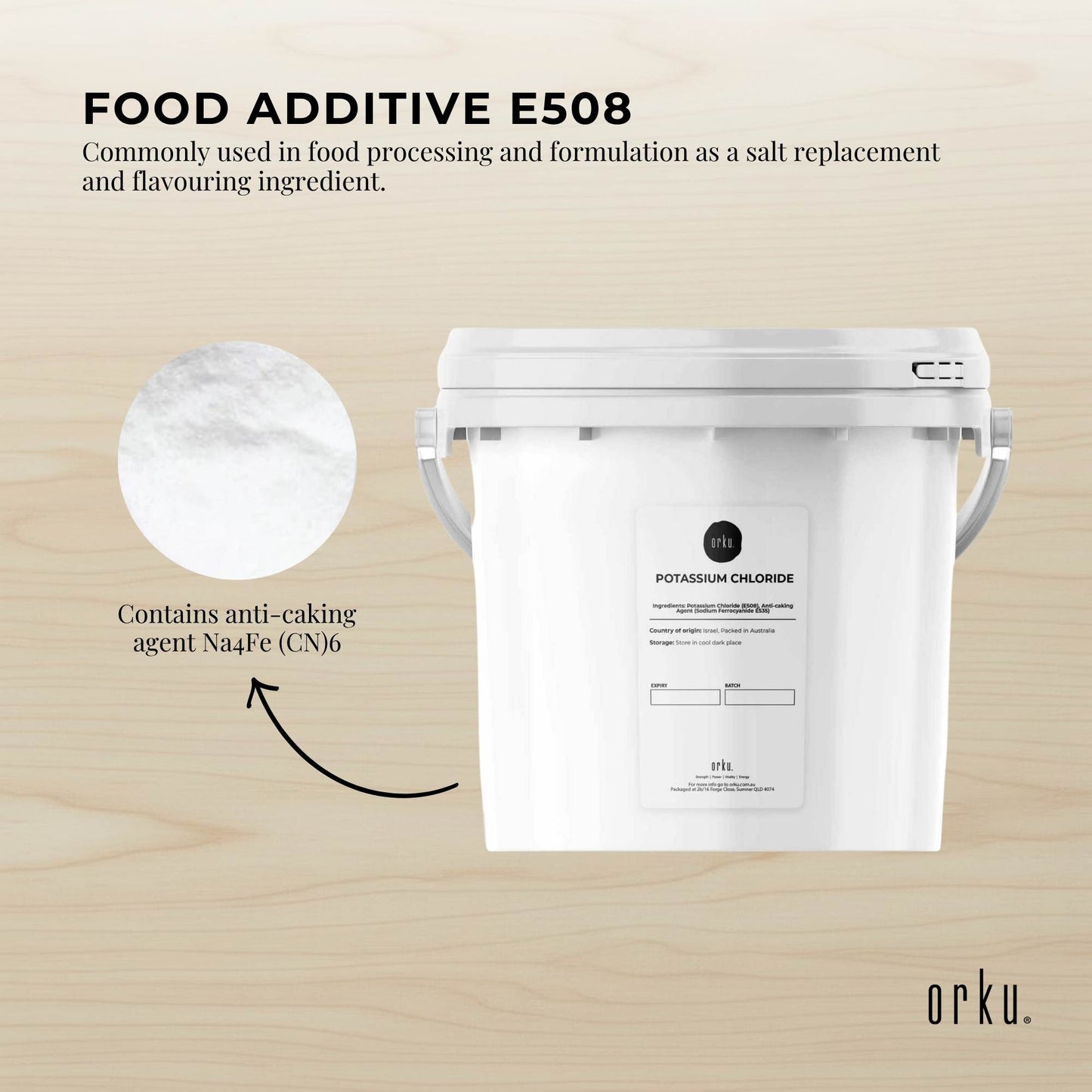 Orku 5Kg Potassium Chloride Powder Tub - Food Grade E508 Salt Substitute