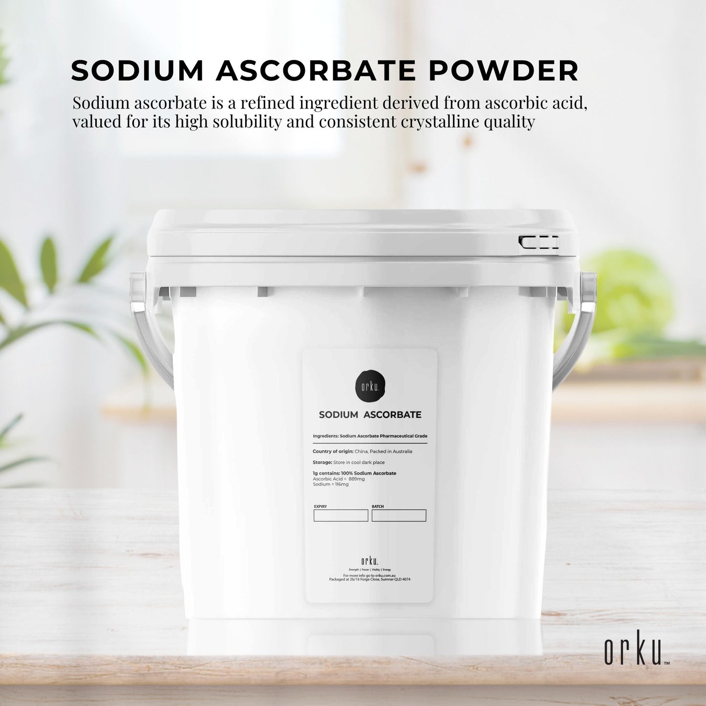 Orku 5Kg Sodium Ascorbate Tub - High Purity Soluble Crystalline Powder