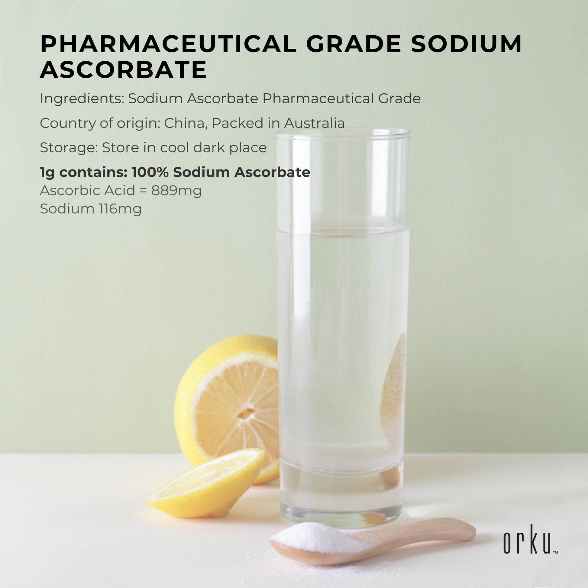 Orku 5Kg Sodium Ascorbate Tub - High Purity Soluble Crystalline Powder