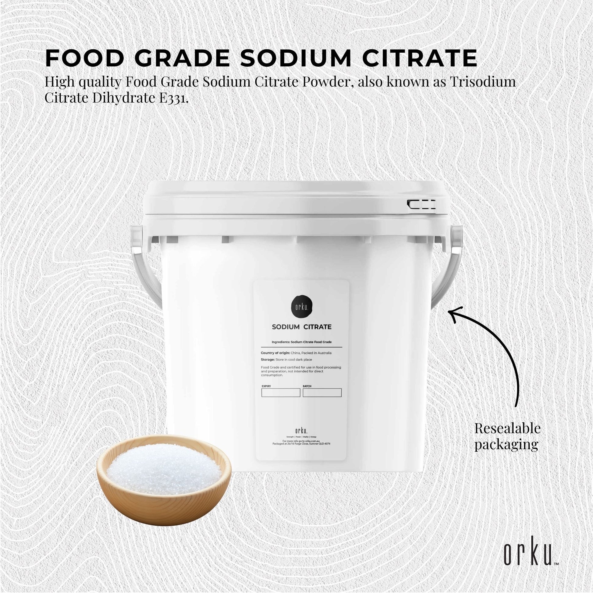 Orku 5Kg Sodium Citrate Powder Food Grade Trisodium Citrate Dihydrate Tub