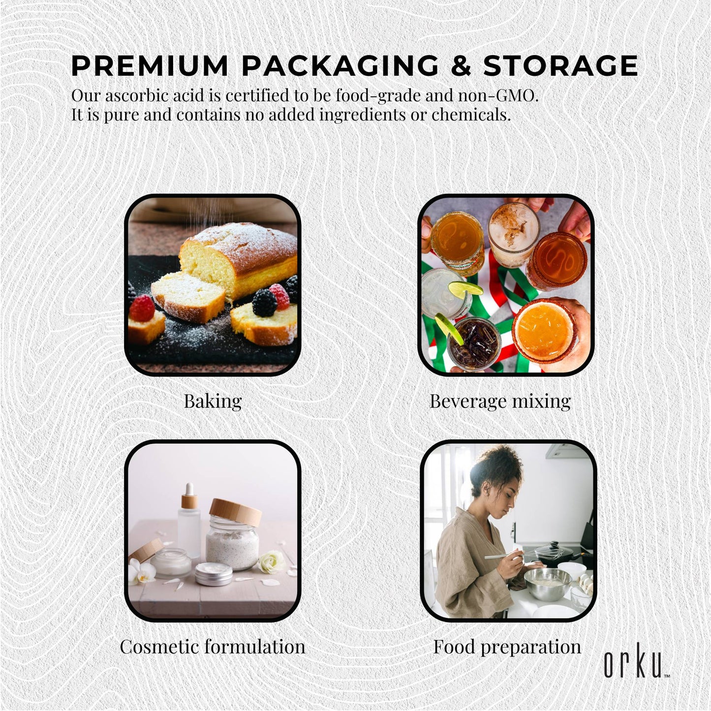 Orku 5Kg Vitamin C Powder in Tub Pure L-Ascorbic Acid - USP Grade Non-GMO