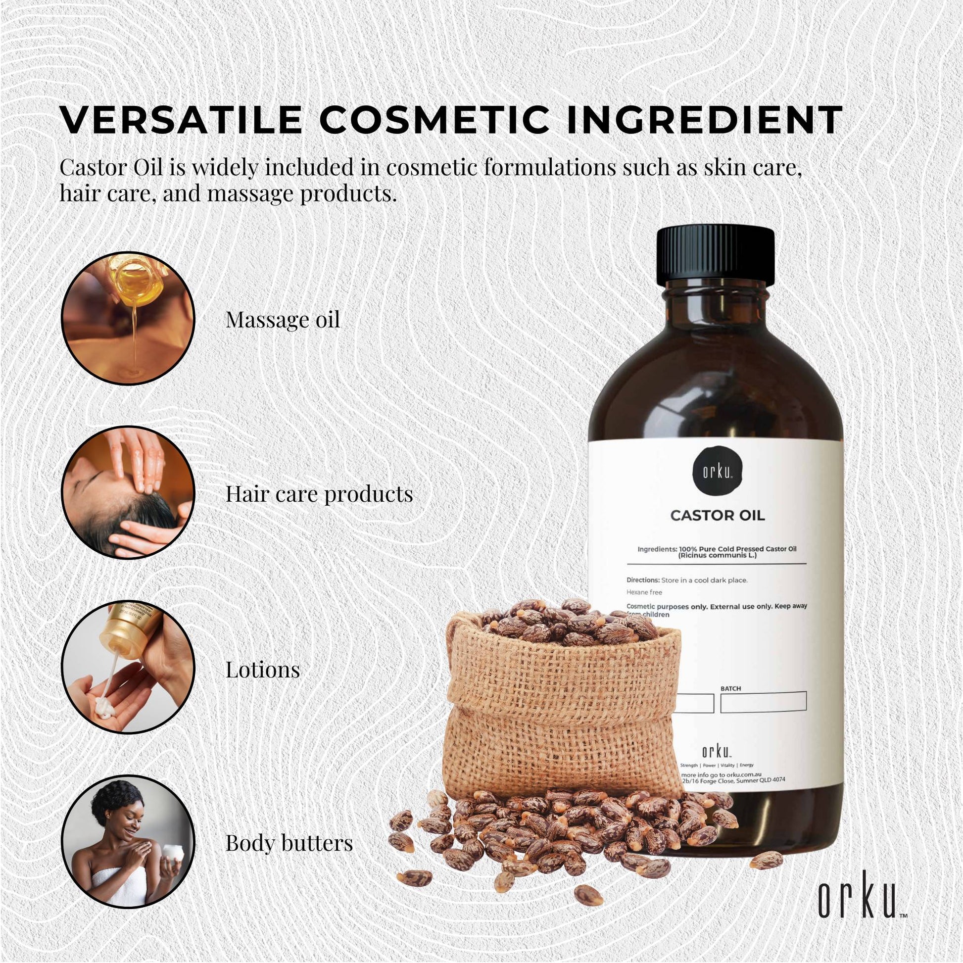 Orku 5L Castor Oil Cold Pressed Virgin Hexane Free HDPE Bottle