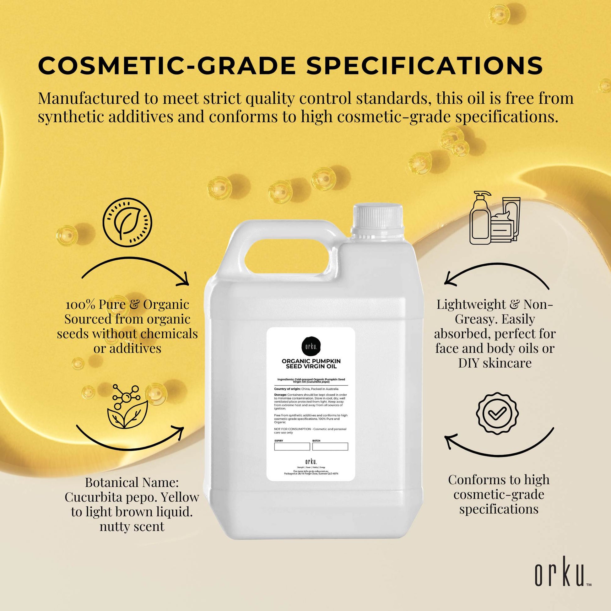 Orku 5L Organic Pumpkin Seed Virgin Oil Cold Pressed Cosmetic Grade