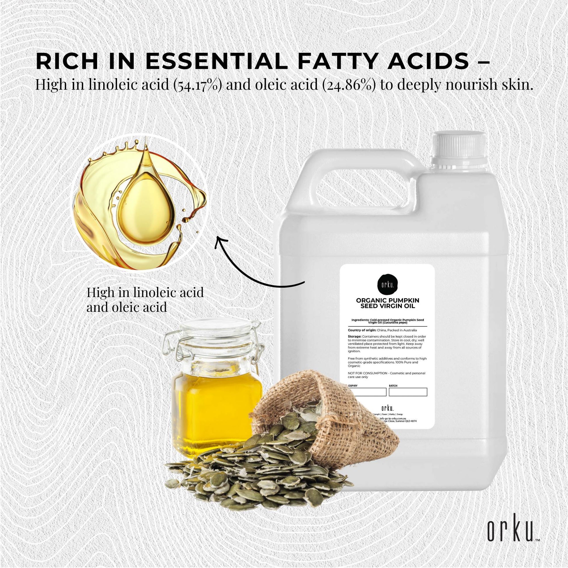 Orku 5L Organic Pumpkin Seed Virgin Oil Cold Pressed Cosmetic Grade