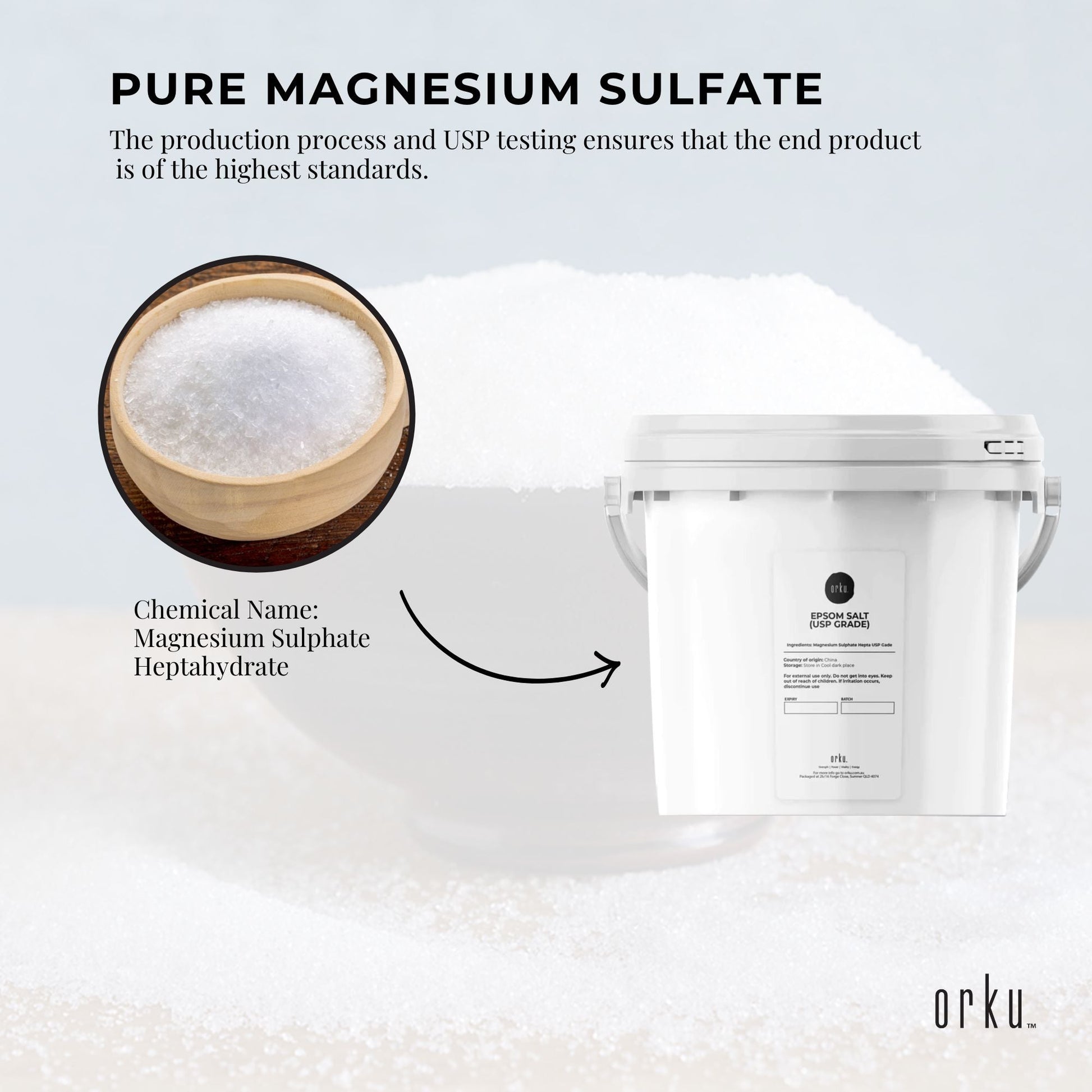 Orku 5kg Epsom Salt Tub- USP Grade Magnesium Sulfate Body Bath Salts