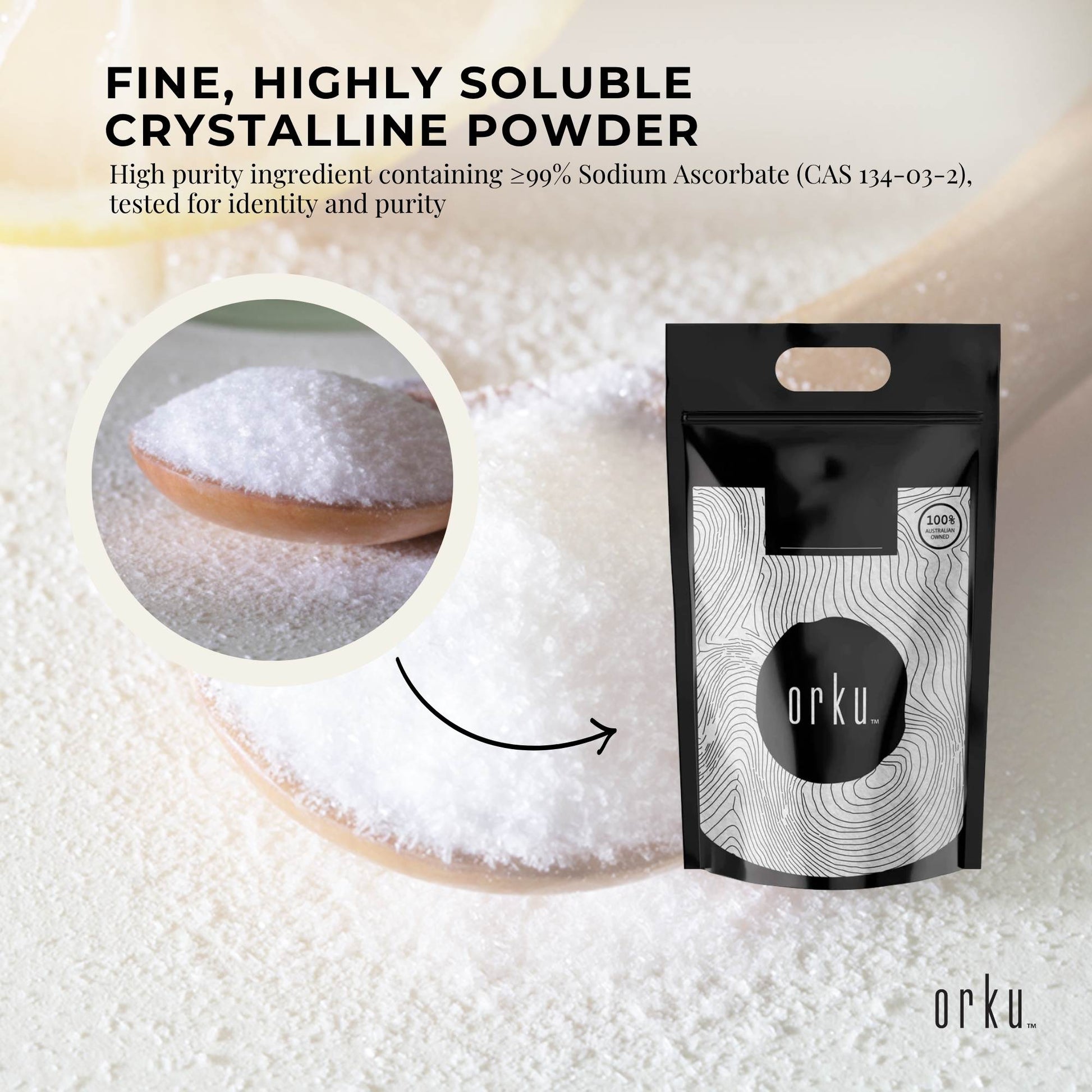 Orku 5kg Sodium Ascorbate - High Purity Soluble Crystalline Powder Ingredient
