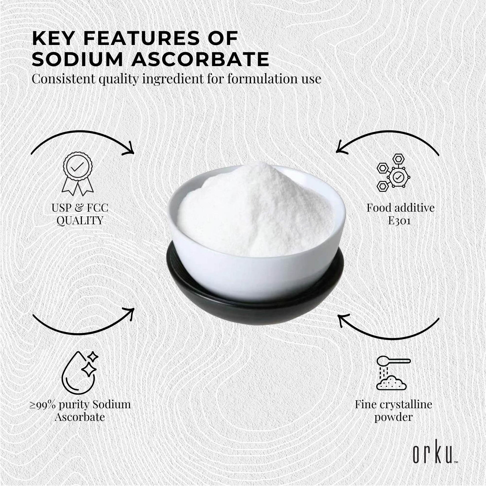 Orku 5kg Sodium Ascorbate - High Purity Soluble Crystalline Powder Ingredient