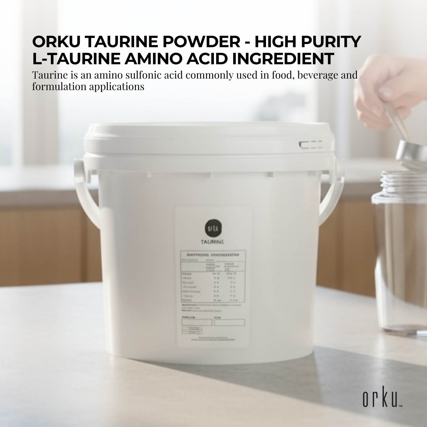 Orku 5kg Taurine Powder Tub - High Purity L-Taurine Amino Acid Ingredient